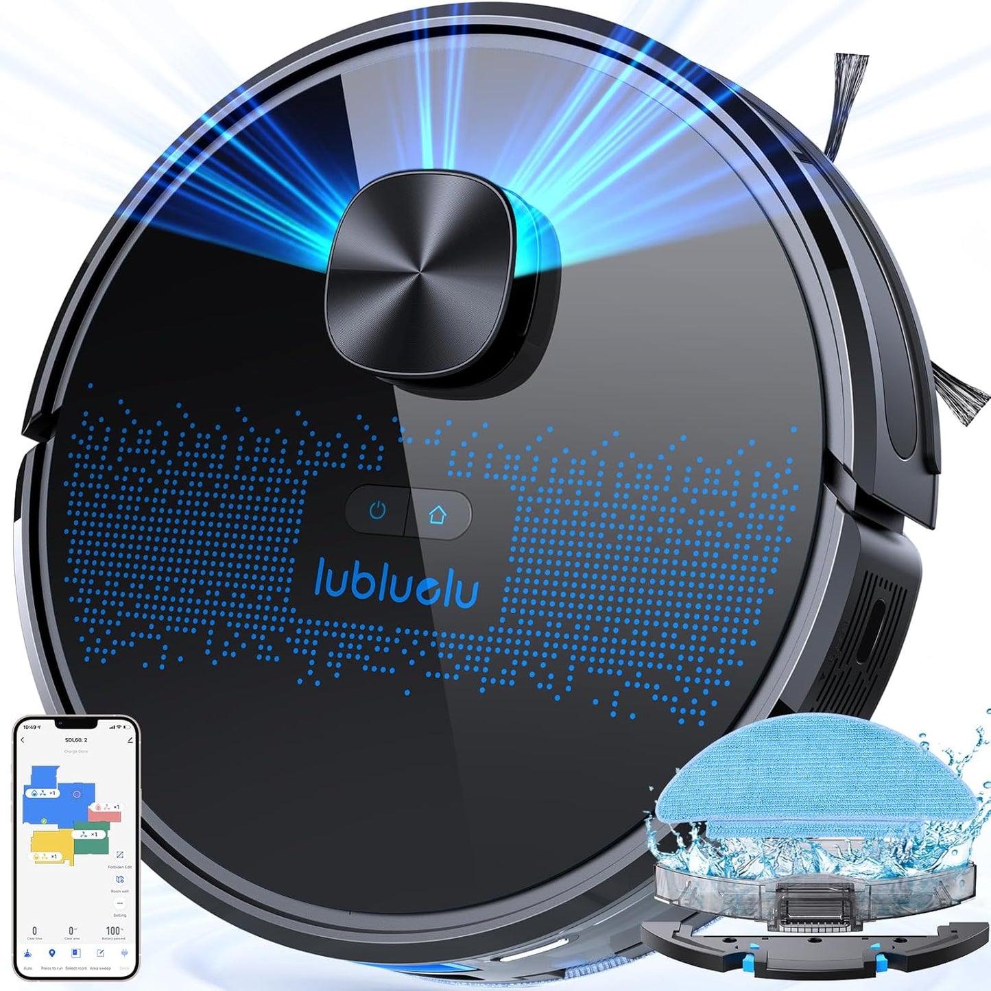 Lubluelu Saugroboter mit Wischfunktion 2-1, 4000Pa Staubsauger Roboter Lasernavigation mit 5 Karten, 55 dB Roboterstaubsauger mit APP Steuerung, Ideal fĂŒr Tierhaare, Teppiche, Hartböden, Blau (SL60D)