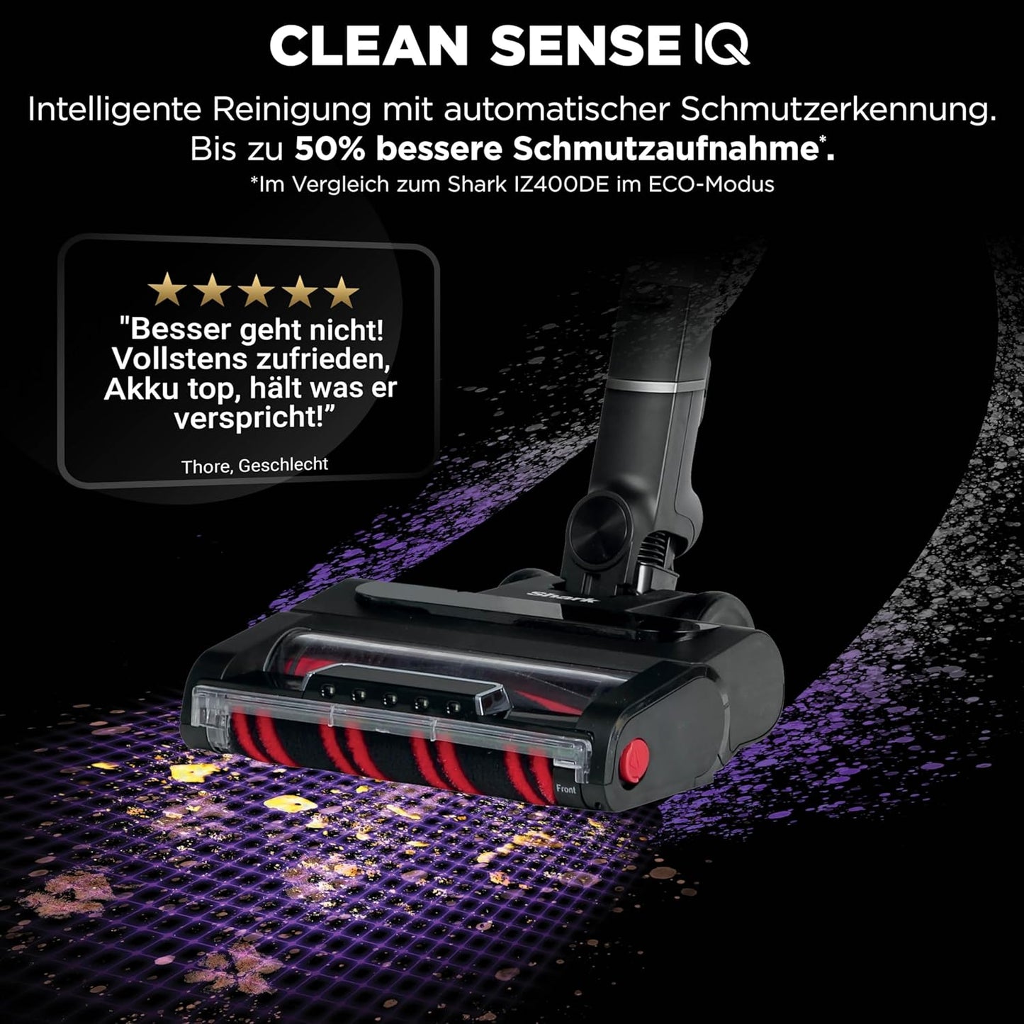 Shark PowerPro Akku-Staubsauger freistehend, bis 50 Min. Laufzeit, kabellos, beutellos, für Tierhaare, Allergiker, Teppich und Hartböden, mit LED-Licht und Knickgelenk-Rohr, Navyblau, IZ380EU