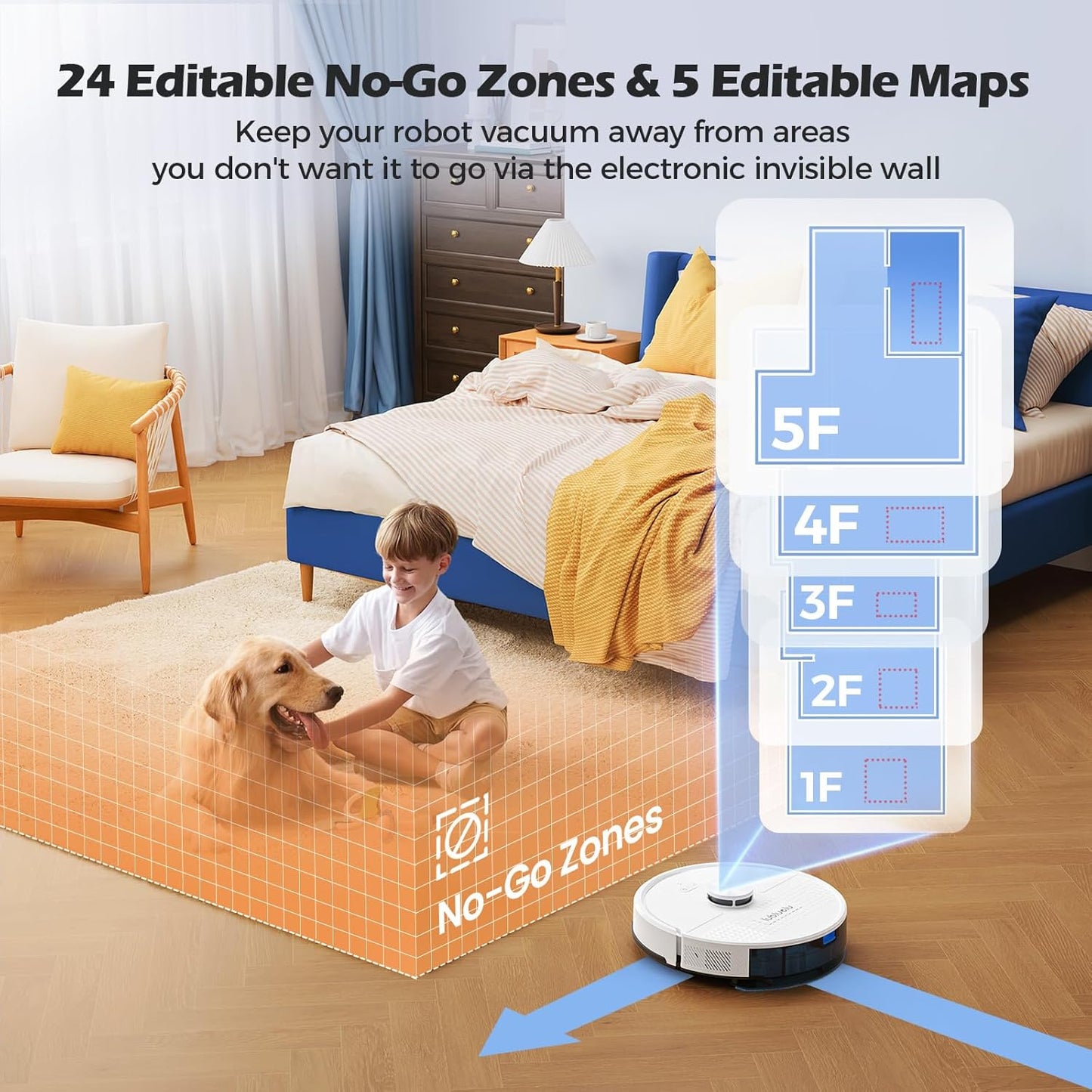 Lubluelu Saugroboter mit Wischfunktion 3-1, 4500Pa Staubsauger Roboter mit Lasernavigation, 54 dB Roboterstaubsauger mit Anti-Siphon-Technologie, 150 Min Laufzeit, APP Steuerung, 24 No-Go Zonen (SL68)