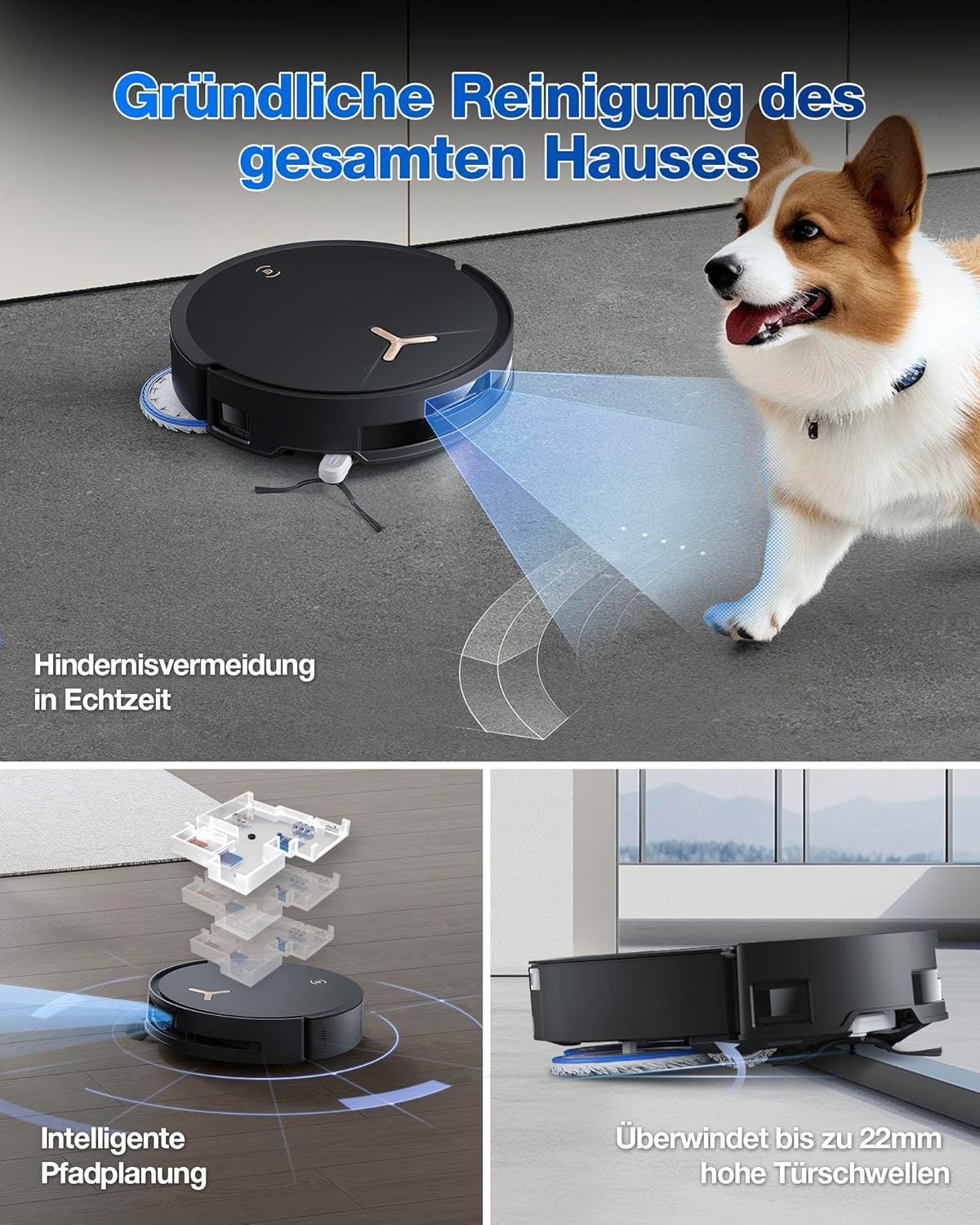 ECOVACS DEEBOT T50 PRO Omni Gen2 Saugroboter mit Wischfunktion, Ausfahrende Seitenbürste und Wischmopp, 21.000 Pa, Auto Zugabe von Reinigungslösung, Moppwäsche mit 75°C heißem Wasser, Ultradünn 81 mm