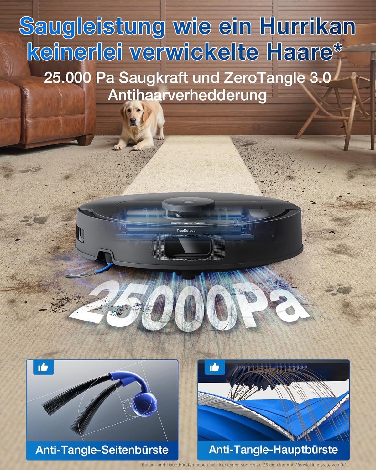 ECOVACS DEEBOT T30C Omni, Saugroboter mit Wischfunktion, 20.000 Pa, OZMO Turbo 2.0 Wischen, ZeroTangle 3.0 Anti-Verheddern, TruEdge 2.0 Kantenreinigung, All-in-One-Station, 75°C Moppwäsche, Schwarz