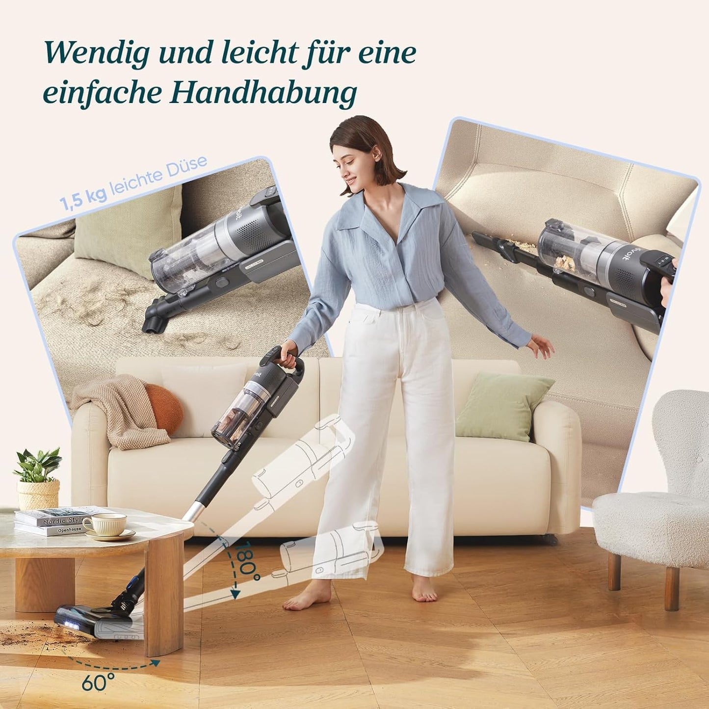 Levoit - Akku Staubsauger - Laufzeit für 100㎡ - Staubsauger Kabellos - Vacuum Cleaner - 99,99 Prozent HEPA-Filter - Selbststehend - Anti Tangle - Für Tierhaare/Teppich/Hartböden/Auto - LVAC-200 MAX