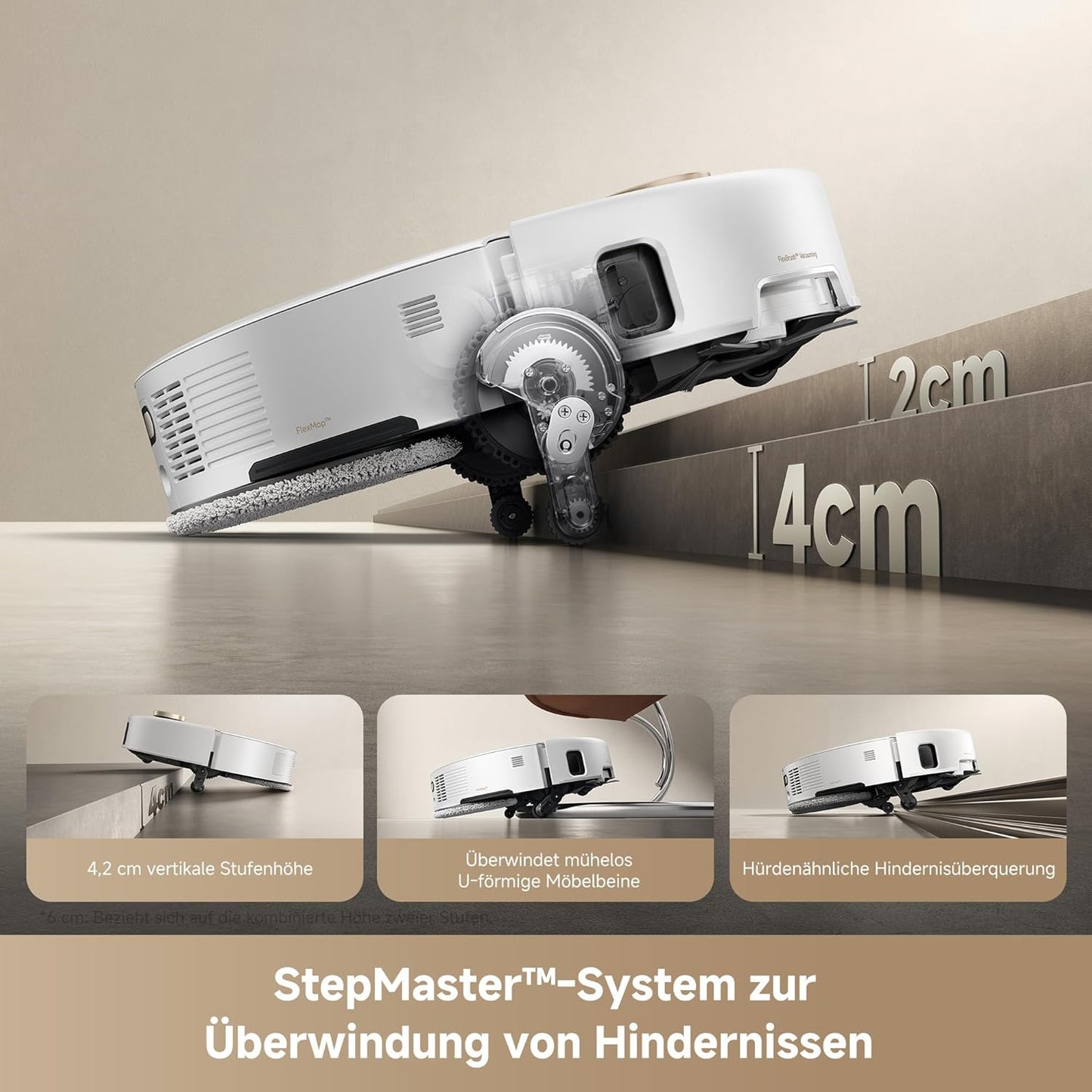 Mova V50 Ultra Complete Saugroboter mit Wischfunktion 24.000 Pa, 6cm Hindernisüberwindung, Liftable Navigation+RGB AI+LED, 80℃ Heißwasserwäsche & 63℃ Selbsttrocknung, DuoSolution System, Tricut Bürste