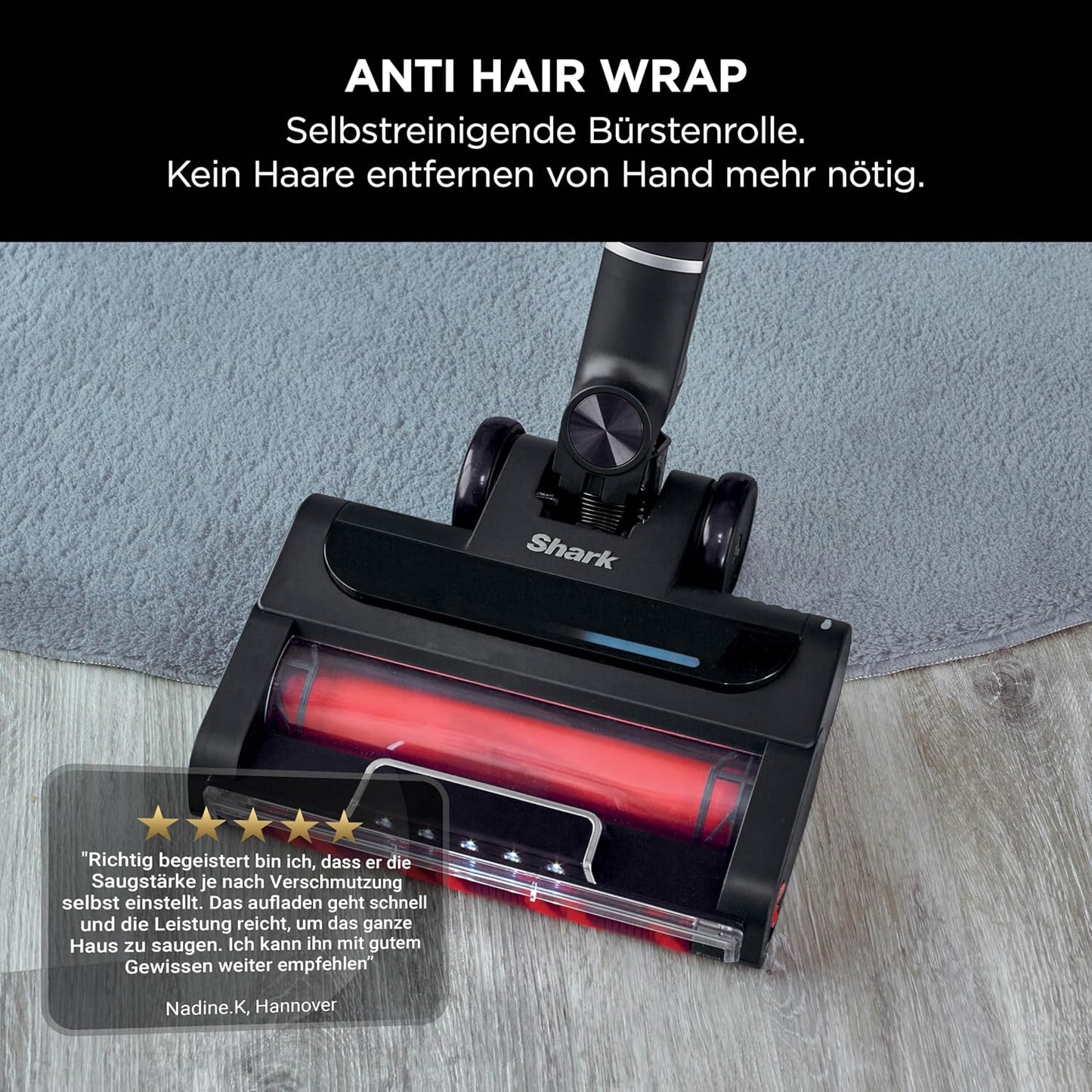 Shark PowerPro Akku-Staubsauger freistehend, bis 50 Min. Laufzeit, kabellos, beutellos, für Tierhaare, Allergiker, Teppich und Hartböden, mit LED-Licht und Knickgelenk-Rohr, Navyblau, IZ380EU
