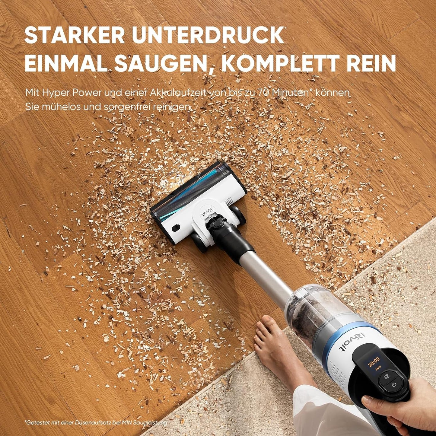 Levoit - Akku Staubsauger - Laufzeit für 100㎡ - Staubsauger Kabellos - Vacuum Cleaner - 99,99 Prozent HEPA-Filter - Selbststehend - Anti Tangle - Für Tierhaare/Teppich/Hartböden/Auto - LVAC-200 MAX