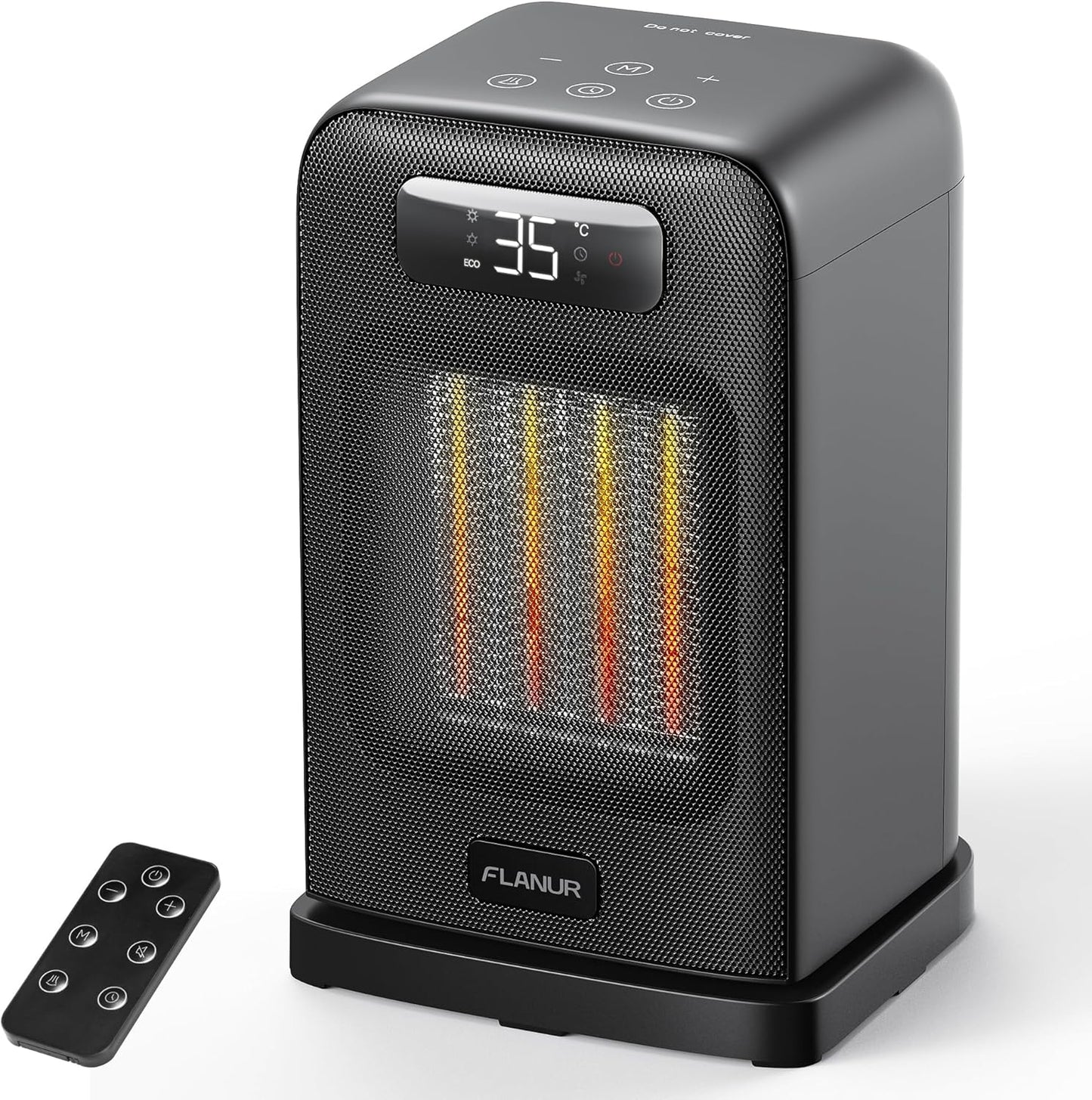 FLANUR Tragbarer Heizlüfter mit Thermostat, 1500W PTC-Keramik-Schnellheizung & ECO-Modus - 2-in-1-Heizlüfter, Digitalanzeige, 12-Stunden-Timer, unter 35dB leiser Heizlüfter-Schwarz, 1Pack+2Modes