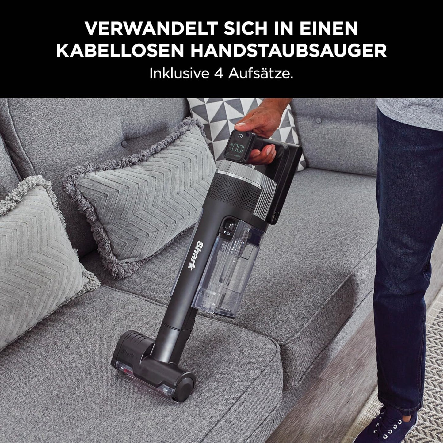 Shark PowerPro Akku-Staubsauger freistehend, bis 50 Min. Laufzeit, kabellos, beutellos, für Tierhaare, Allergiker, Teppich und Hartböden, mit LED-Licht und Knickgelenk-Rohr, Navyblau, IZ380EU