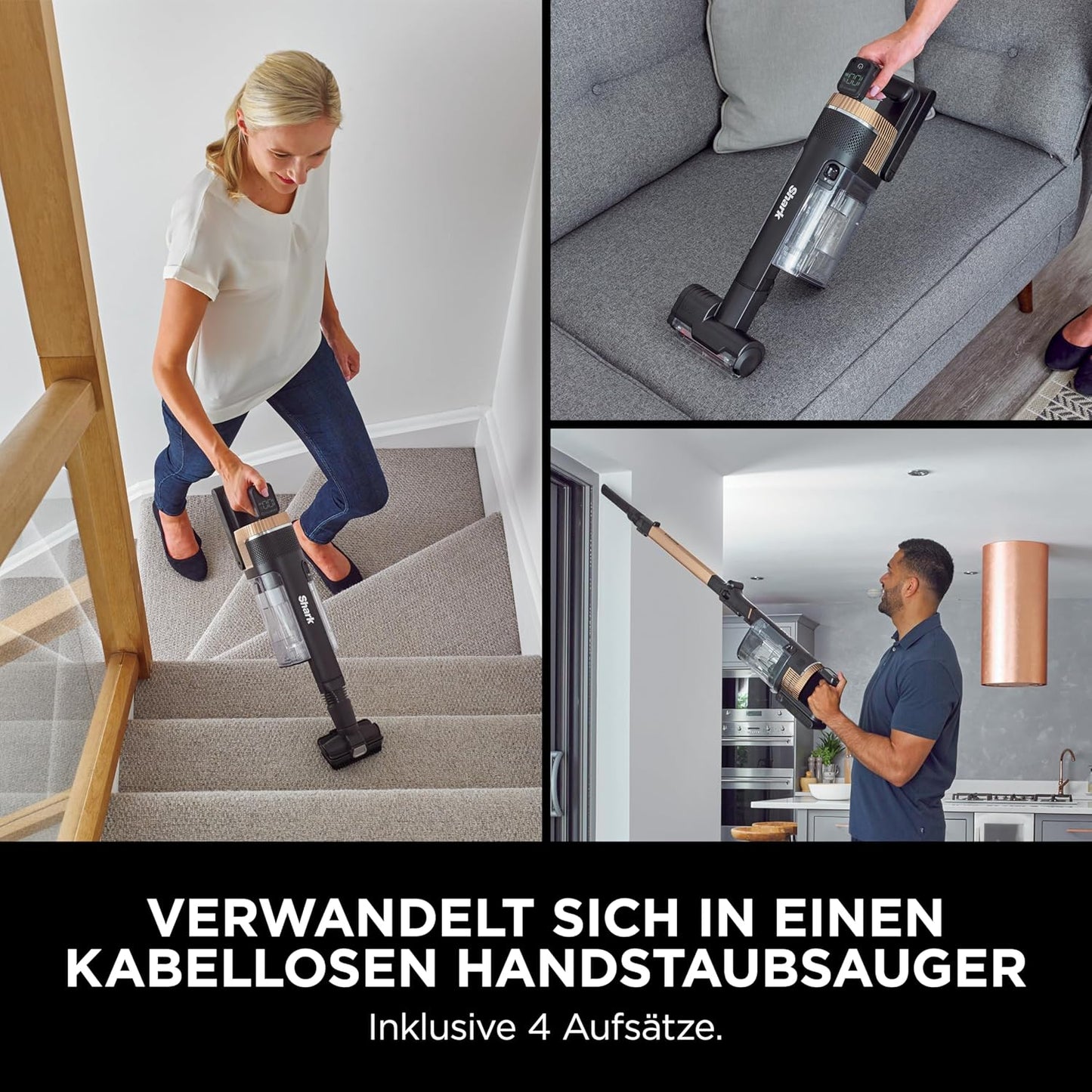 Shark PowerPro Akku-Staubsauger freistehend, bis 50 Min. Laufzeit, kabellos, beutellos, für Tierhaare, Allergiker, Teppich und Hartböden, mit LED-Licht und Knickgelenk-Rohr, Navyblau, IZ380EU