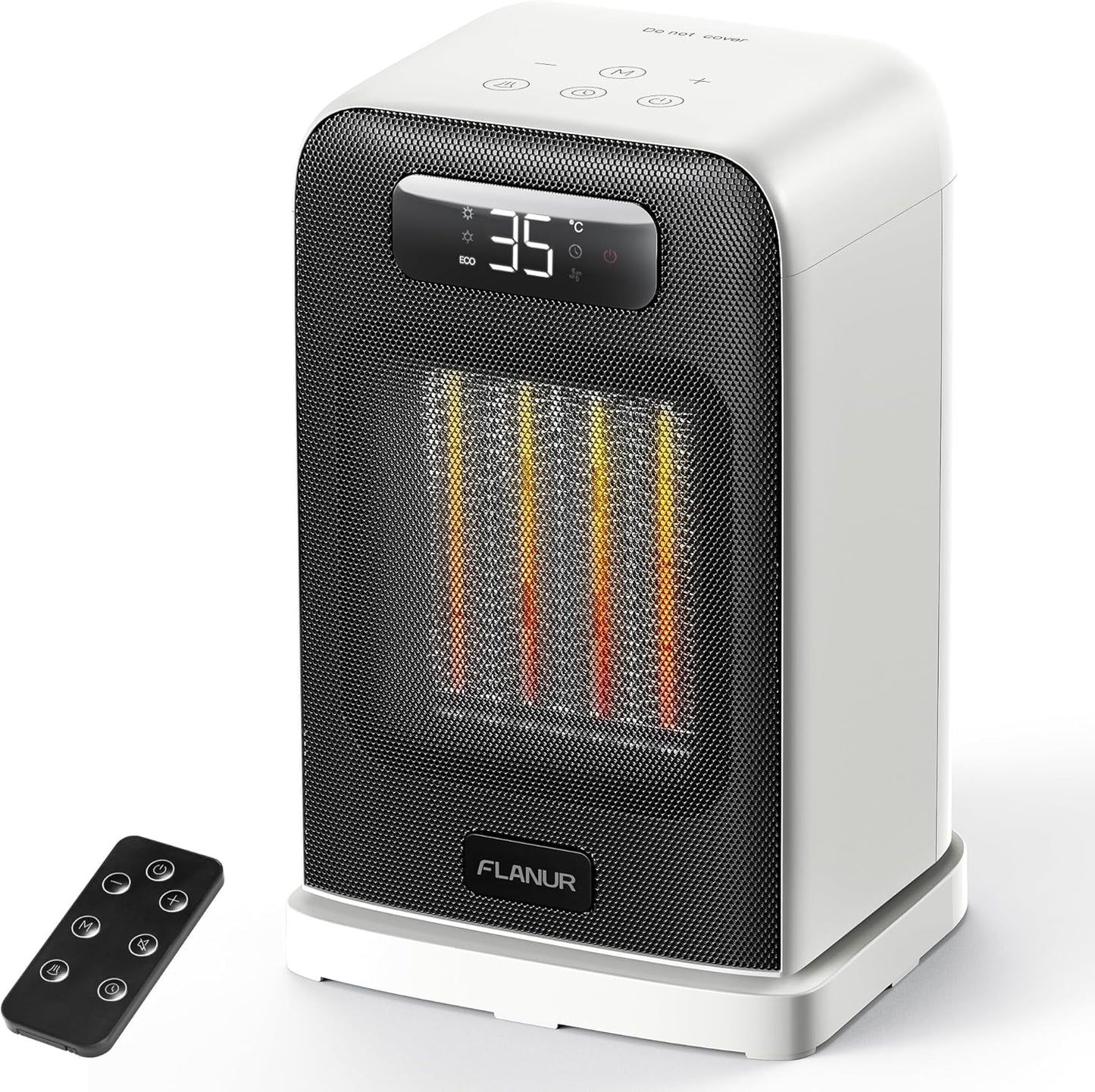 FLANUR Tragbarer Heizlüfter mit Thermostat, 1500W PTC-Keramik-Schnellheizung & ECO-Modus - 2-in-1-Heizlüfter, Digitalanzeige, 12-Stunden-Timer, unter 35dB leiser Heizlüfter-Schwarz, 1Pack+2Modes