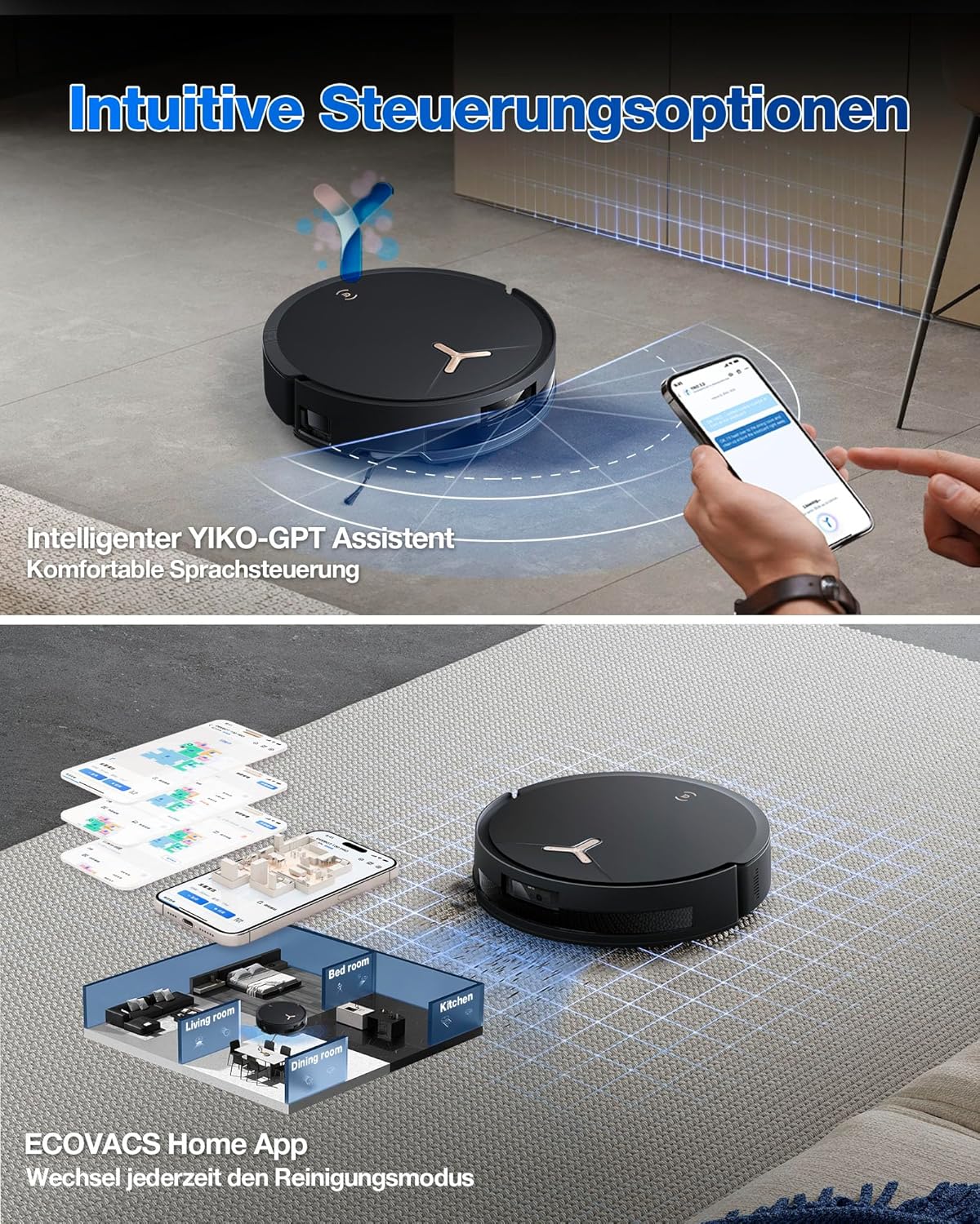 ECOVACS DEEBOT T50 PRO Omni Gen2 Saugroboter mit Wischfunktion, Ausfahrende Seitenbürste und Wischmopp, 21.000 Pa, Auto Zugabe von Reinigungslösung, Moppwäsche mit 75°C heißem Wasser, Ultradünn 81 mm