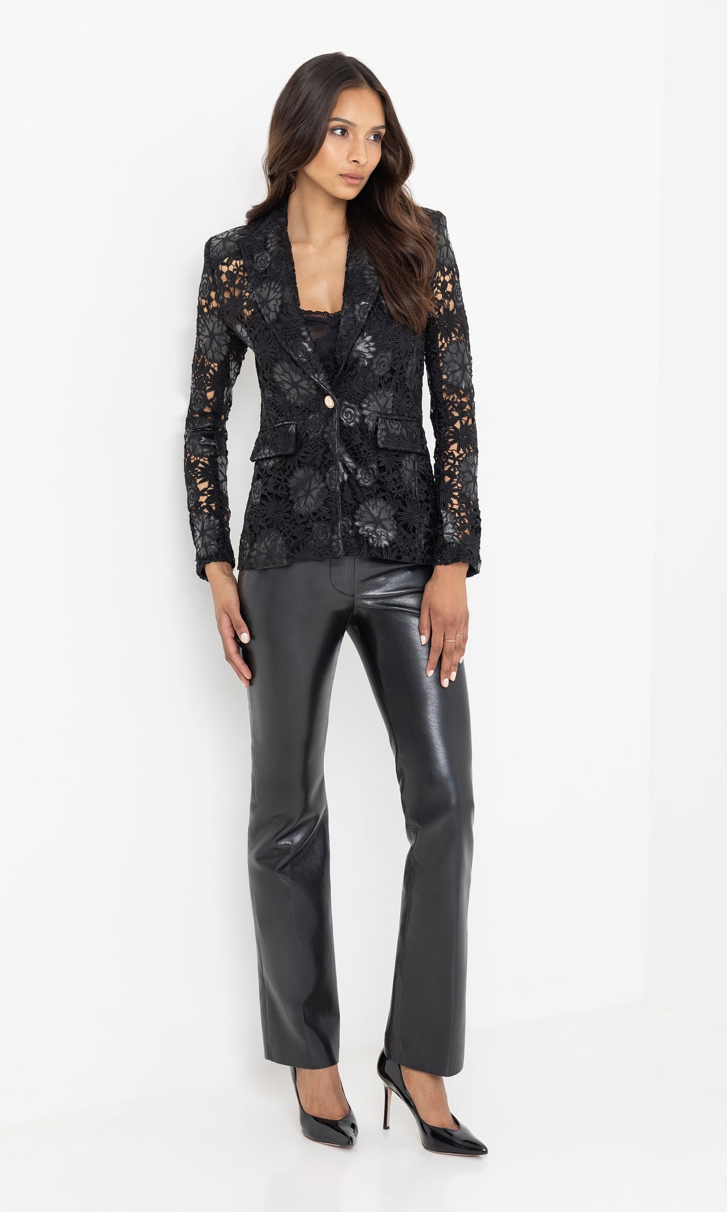 Aimee Vegan Leather Guipure Blazer