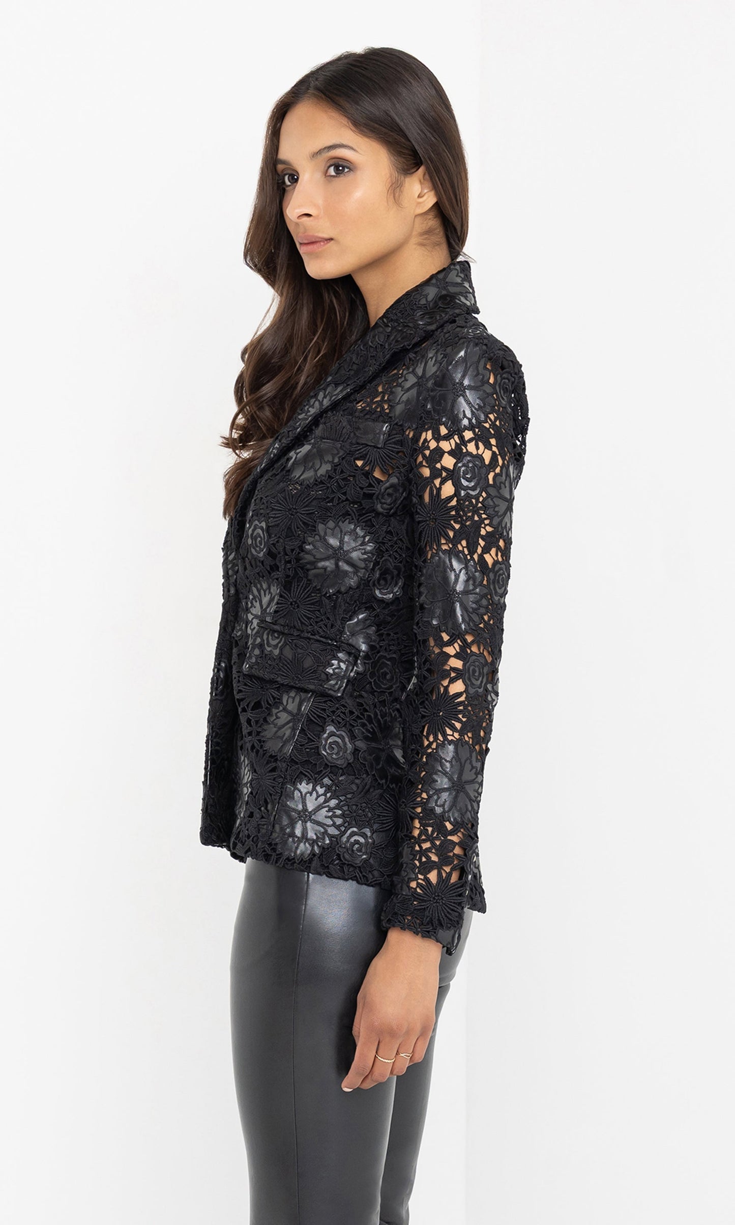 Aimee Vegan Leather Guipure Blazer