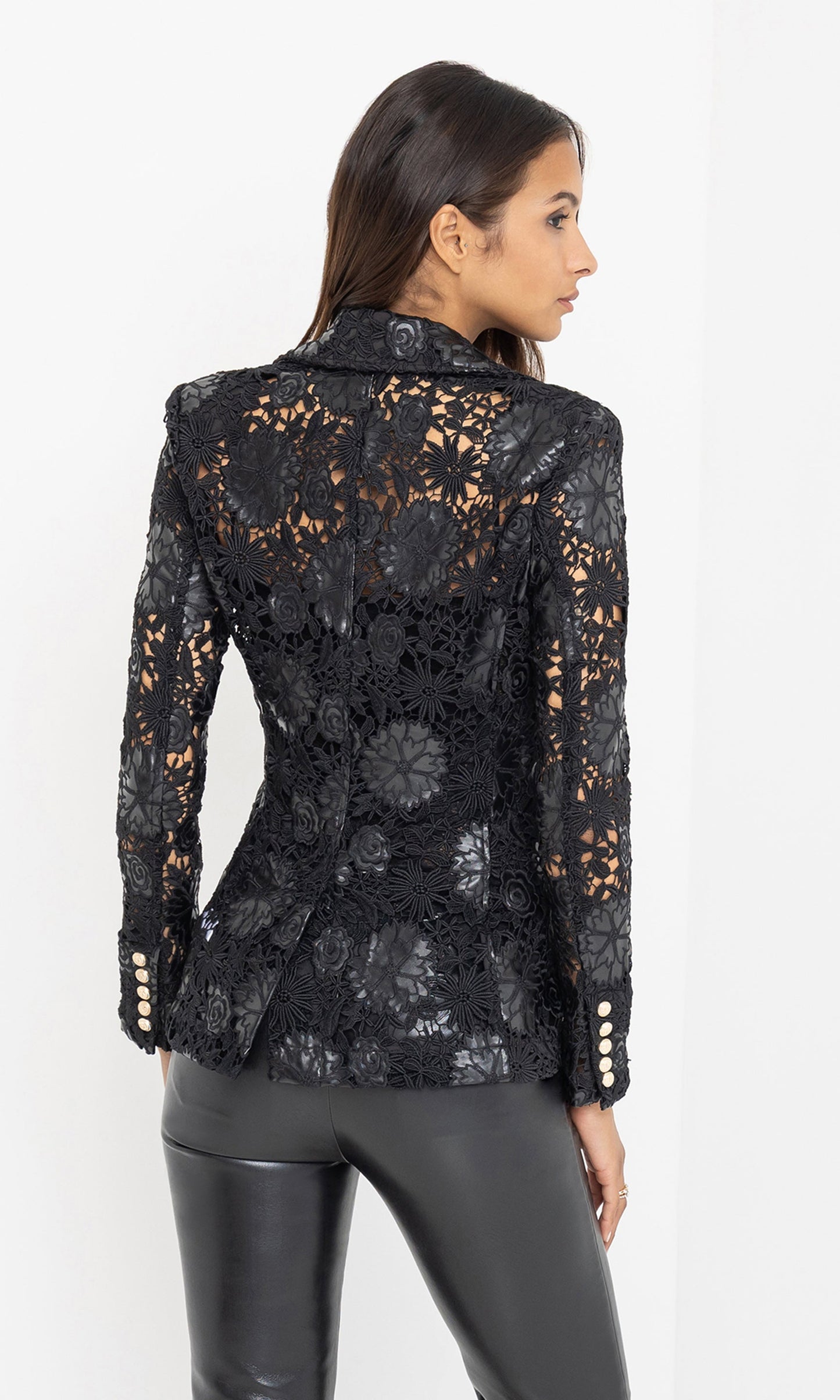 Aimee Vegan Leather Guipure Blazer