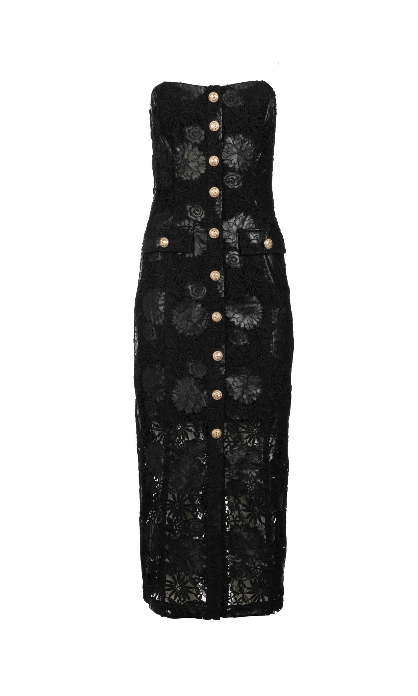 Misha Vegan Leather Guipure Midi Dress