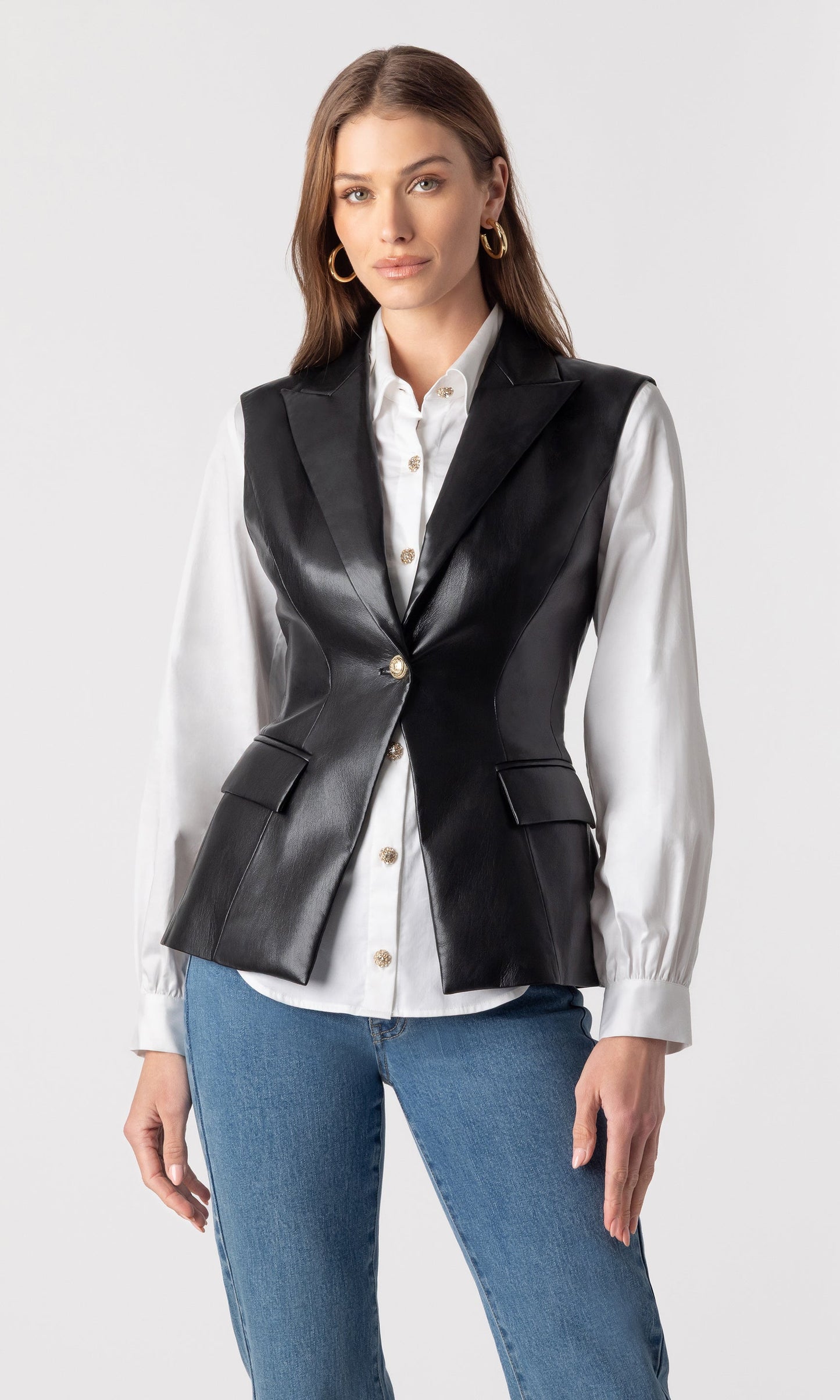 Rialto Vegan Leather Sleeveless Blazer