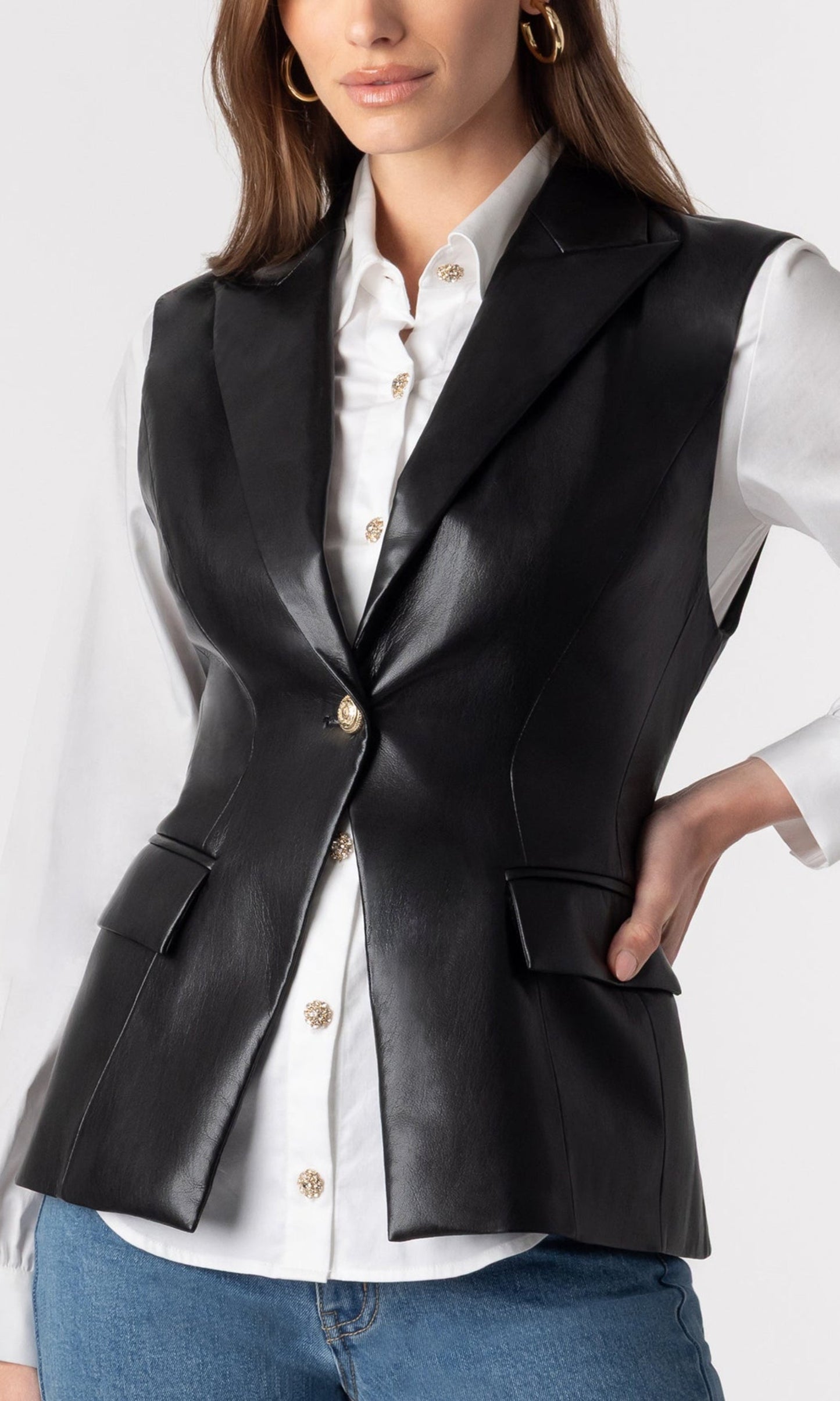 Rialto Vegan Leather Sleeveless Blazer