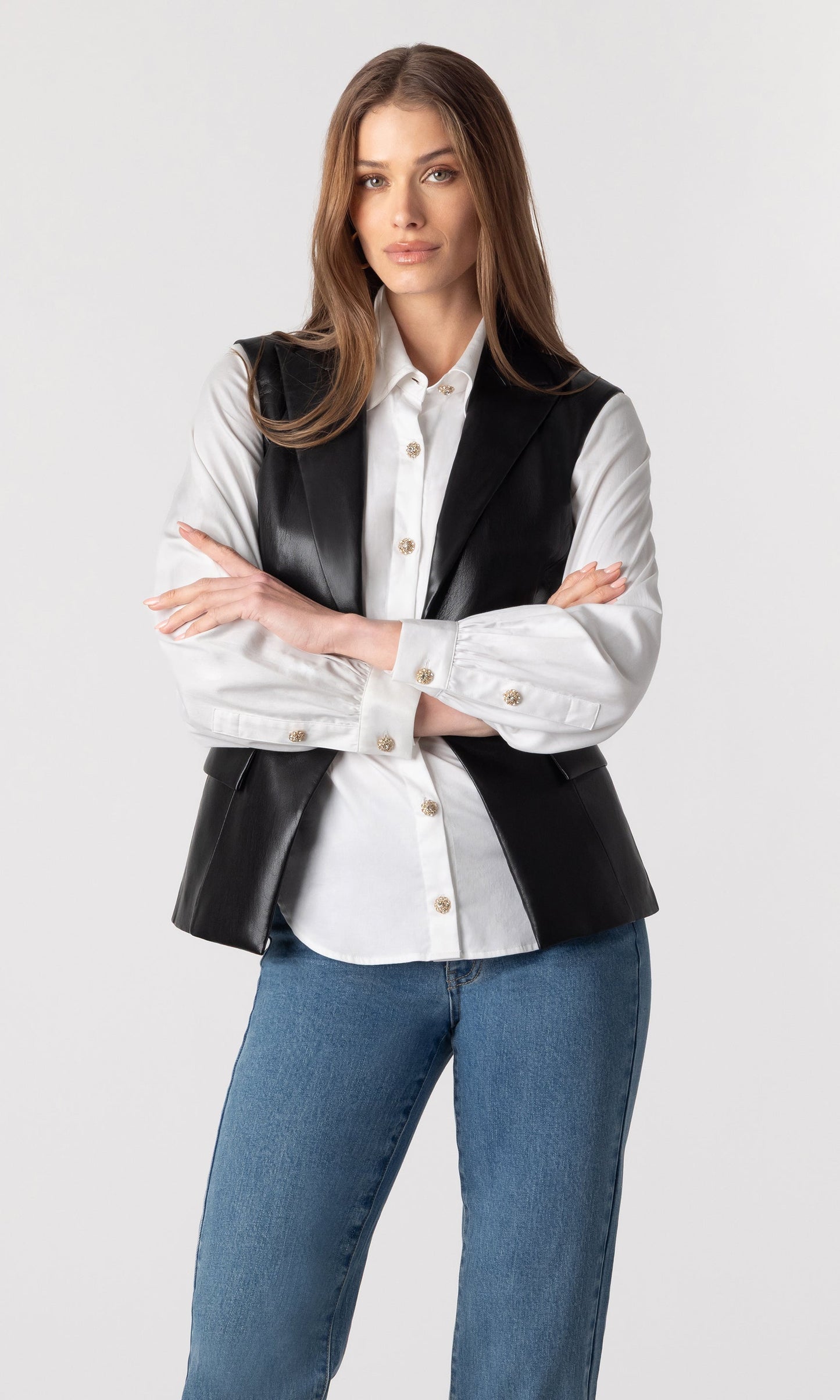 Rialto Vegan Leather Sleeveless Blazer