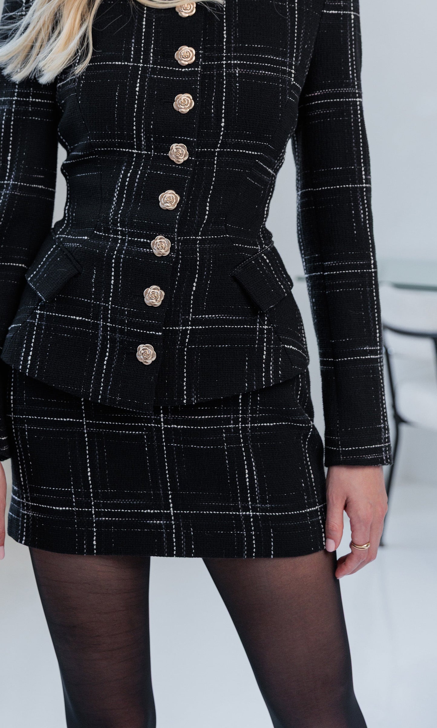 Kendra Windowpane Tweed Skirt