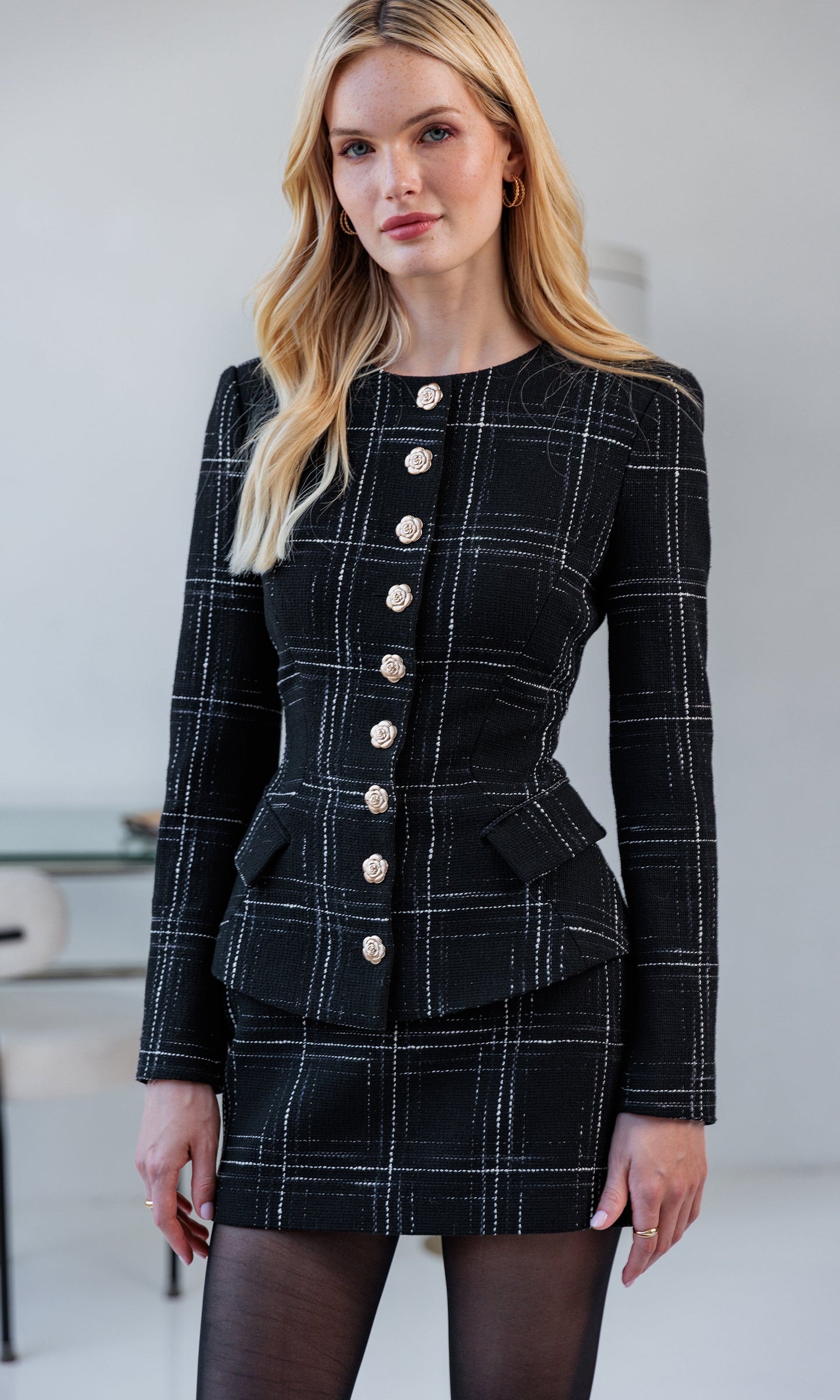 Kendra Windowpane Tweed Skirt