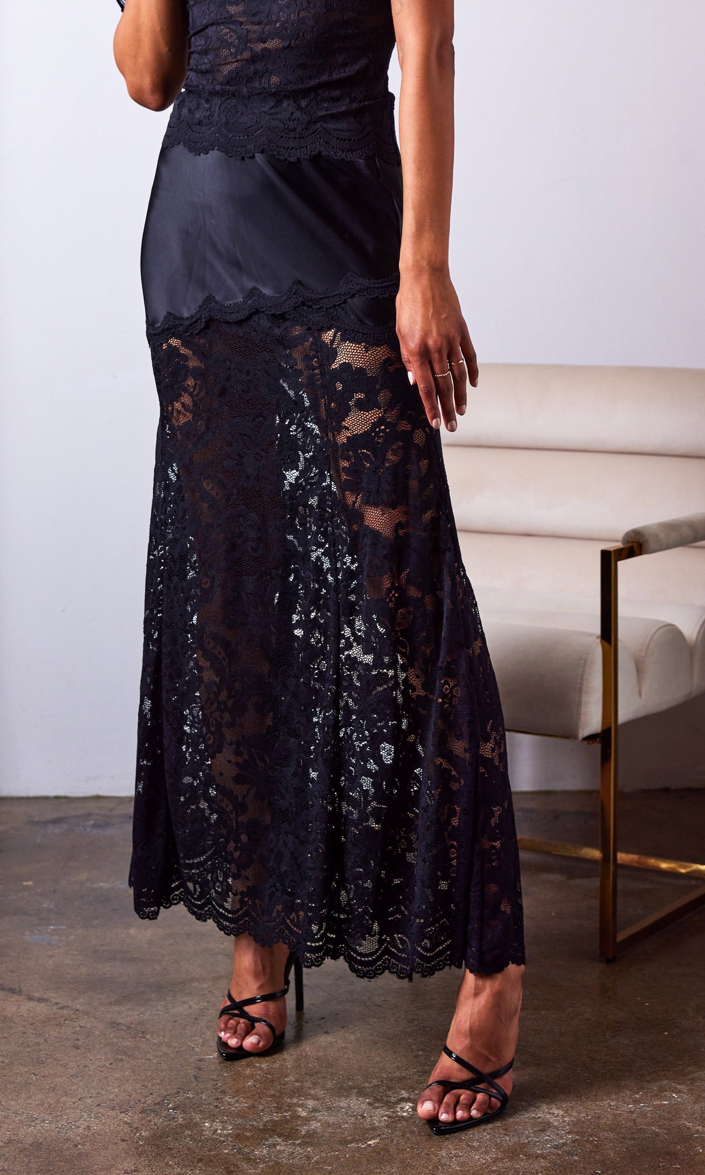 Perrine Lace Combo Satin Skirt