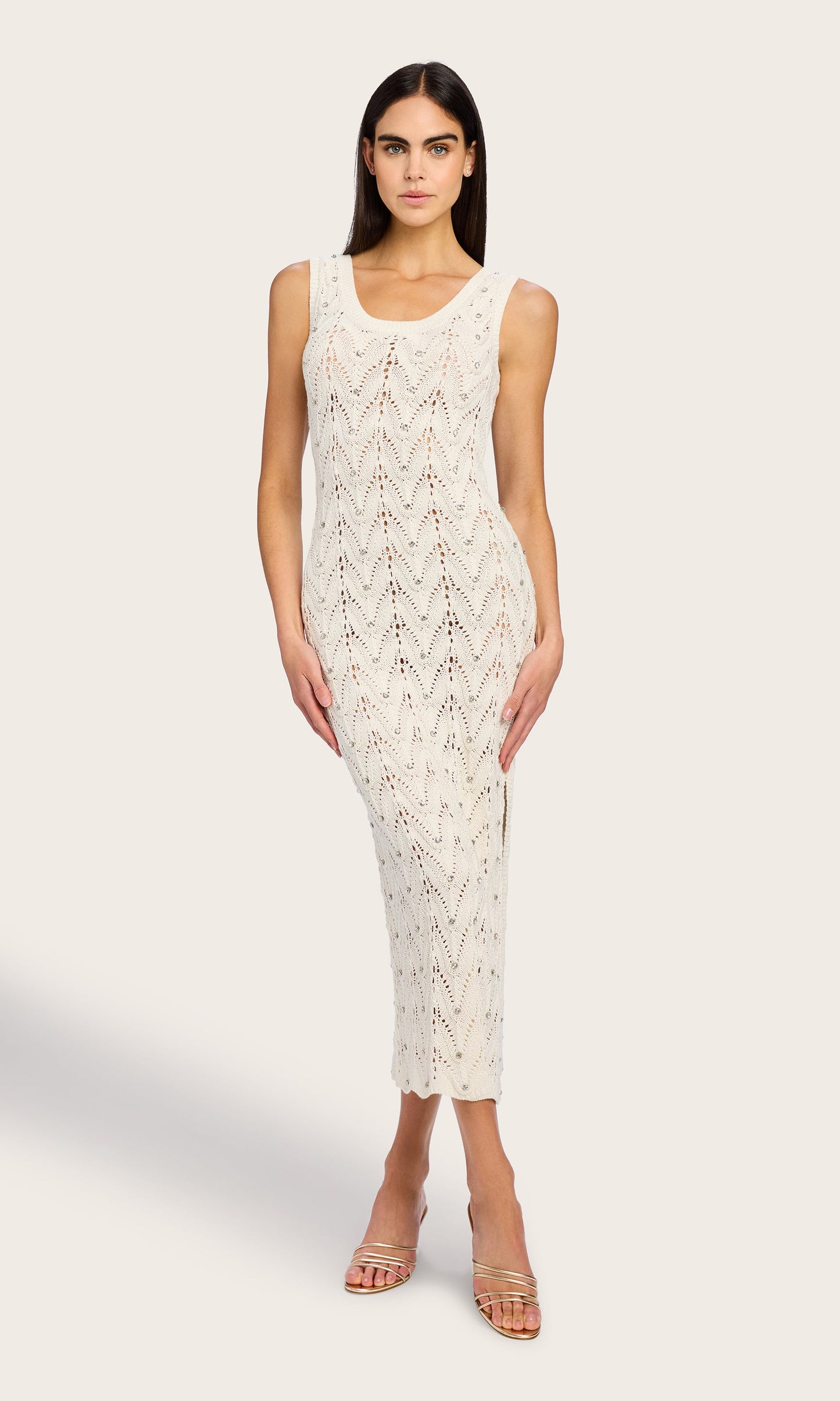 Vincent Crystal Pointelle Knit Dress