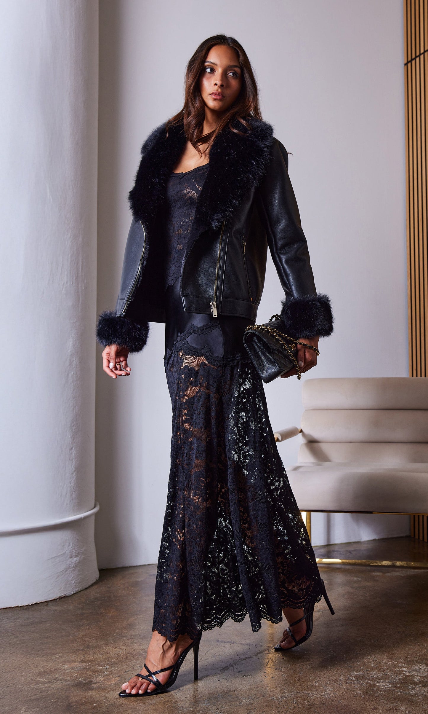 Perrine Lace Combo Satin Skirt