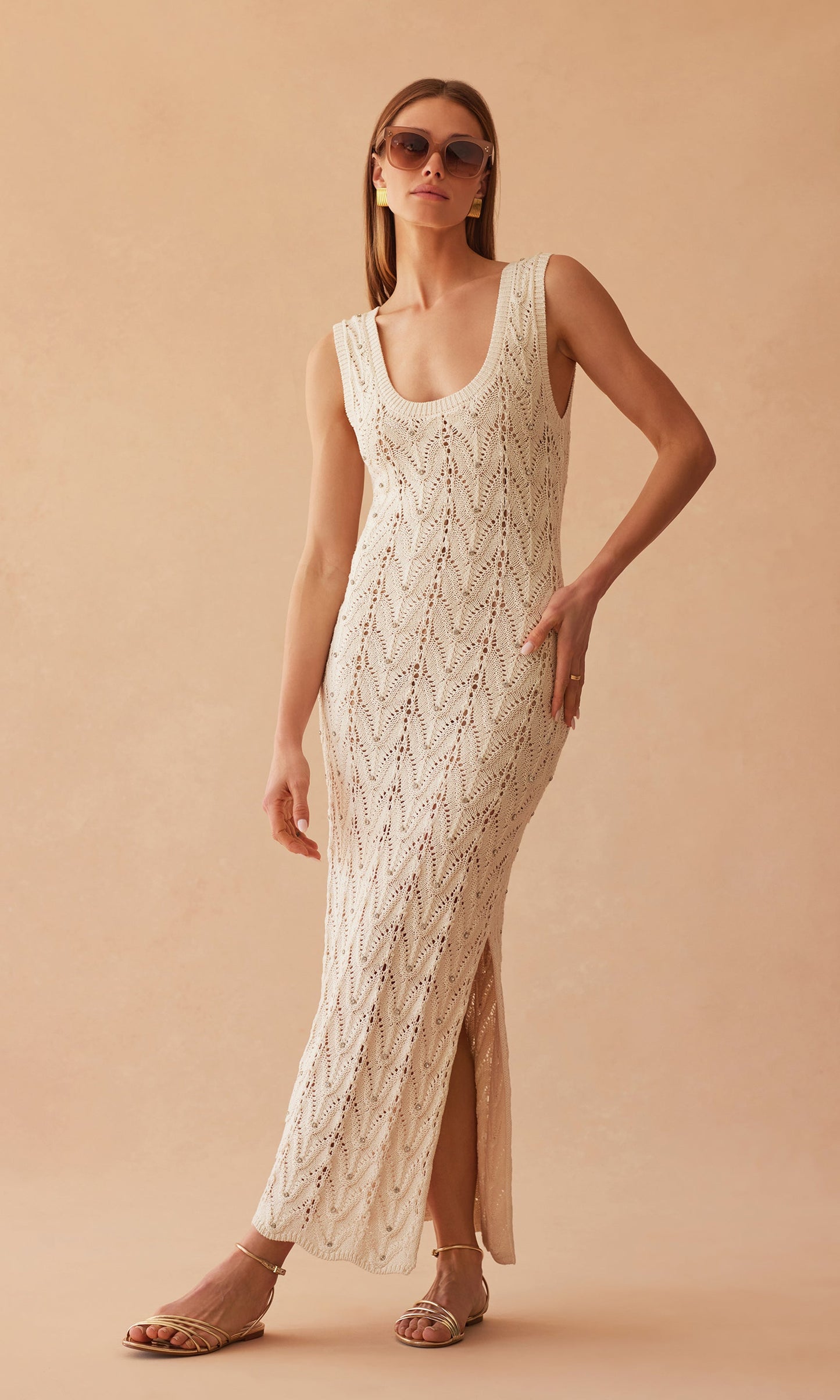 Vincent Crystal Pointelle Knit Dress