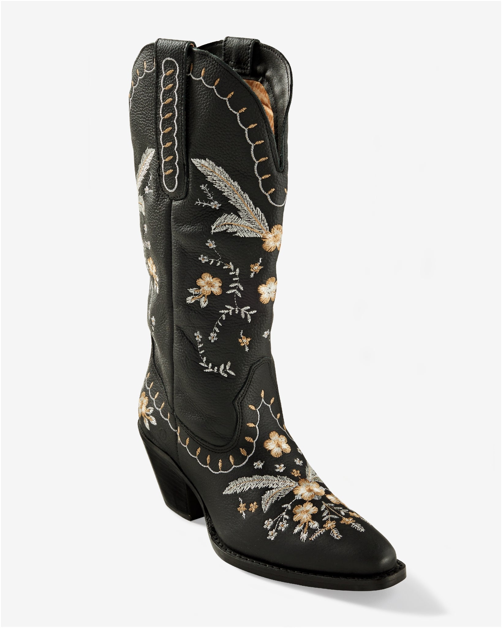 All-Over Embroidered Western Boot Black