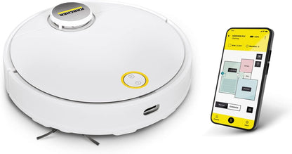 Kärcher Saugroboter RCV 3 mit Wischfunktion, smarte App-Steuerung, LiDAR-Laser-Navigation, Kartierung, Raum- und Hinderniserkennung, 2500 Pa, 120 min Laufzeit, für Hartböden und Teppiche, Weiss