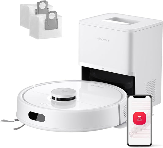roborock Q7 L5+ Set Saugroboter mit Automatischer Staubentleerung, Dual Anti-Tangle System, 8.000 Pa Saugkraft, Elektronischer Wassertank, LiDAR-Navigation, Ideal für Teppiche und Tierhaar(Weiß)
