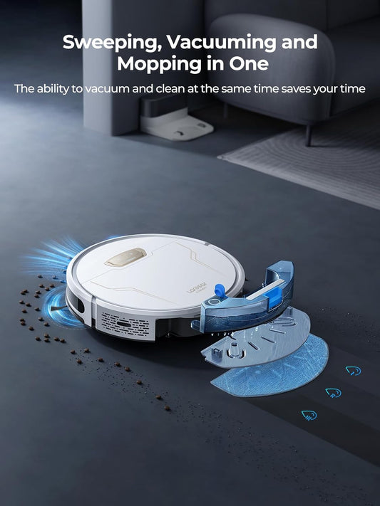Laresar Clean Saugroboter mit Wischfunktion 3 in 1, 5000Pa Staubsauger Roboter mit Laser Navigation, 180Mins Max, Saugroboter Ideal für Tierhaare,Teppich, Hartboden, APP Steuerung, 15 No-Go