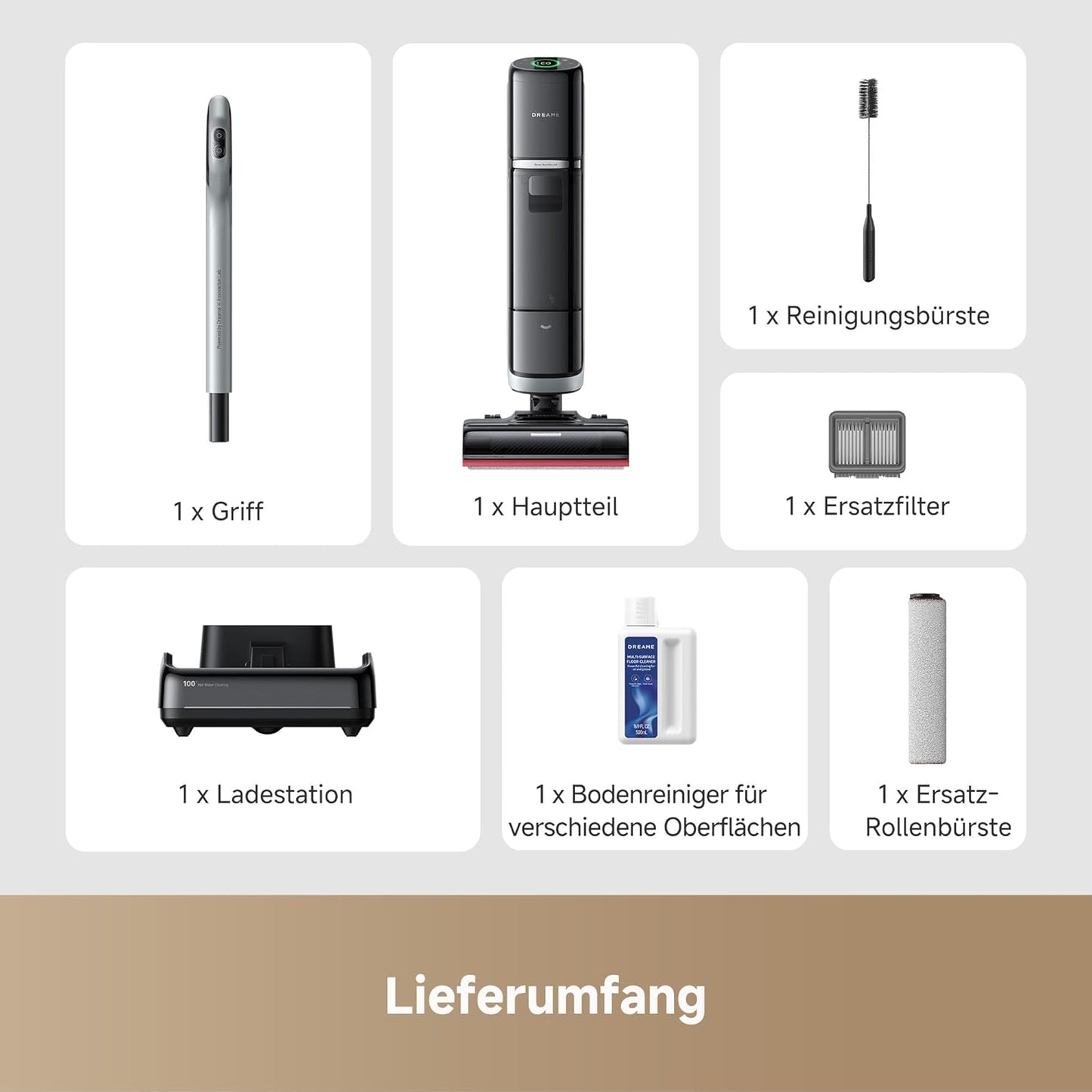 dreame H15 Mix 7-in-1 Nass- und Trockensauger, KI-Roboterarm, Kantenreinigung, 23.000 Pa Saugkraft, intelligente Dosierung, verhedderungsfrei, 100 °C Bürstenrein, 5 Min. 90 °C Trocknung, flach