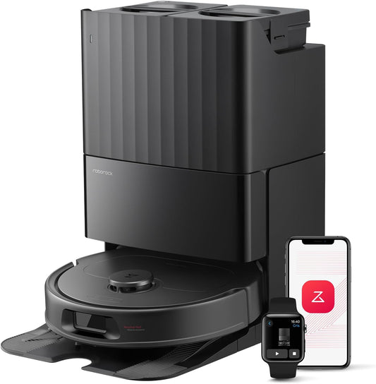 roborock QV 35S-Set Saugroboter mit Wischfunktion, 10.000 Pa HyperForce Saugkraft, Anti-Tangle-Bürsten, Anhebbare Schleudermopps, Intelligente Hindernisvermeidung, All-in-One Dock (Schwarz)