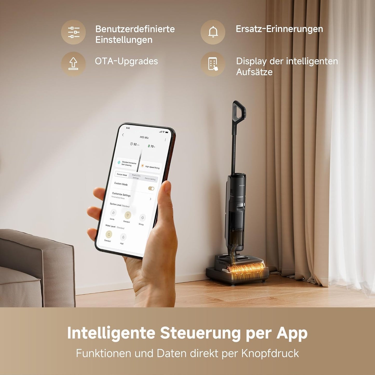 dreame H15 Mix 7-in-1 Nass- und Trockensauger, KI-Roboterarm, Kantenreinigung, 23.000 Pa Saugkraft, intelligente Dosierung, verhedderungsfrei, 100 °C Bürstenrein, 5 Min. 90 °C Trocknung, flach