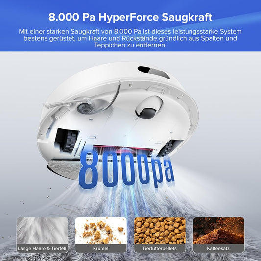 roborock Q7 L5+ Set Saugroboter mit Automatischer Staubentleerung, Dual Anti-Tangle System, 8.000 Pa Saugkraft, Elektronischer Wassertank, LiDAR-Navigation, Ideal für Teppiche und Tierhaar(Weiß)