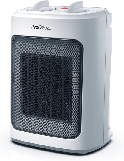 Pro Breeze 2000W Mini Heizlüfter Energiesparend Leise Elektroheizung 3 Heizstufen. Keramik Heizlüfter. Betrieb im Büro, Wohnzimmer, Schlafzimmer oder Terasse – Weiß