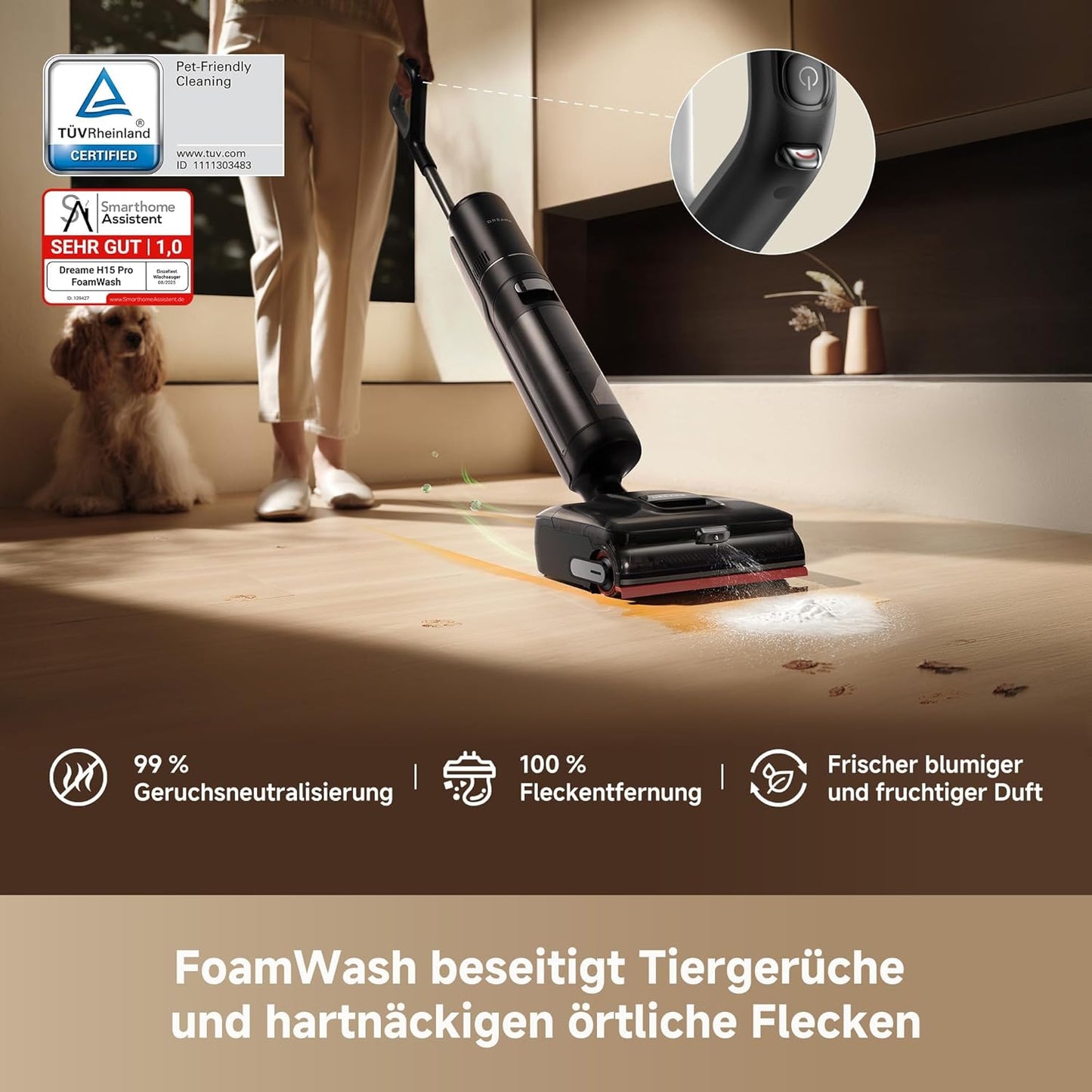 dreame H15 Mix 7-in-1 Nass- und Trockensauger, KI-Roboterarm, Kantenreinigung, 23.000 Pa Saugkraft, intelligente Dosierung, verhedderungsfrei, 100 °C Bürstenrein, 5 Min. 90 °C Trocknung, flach