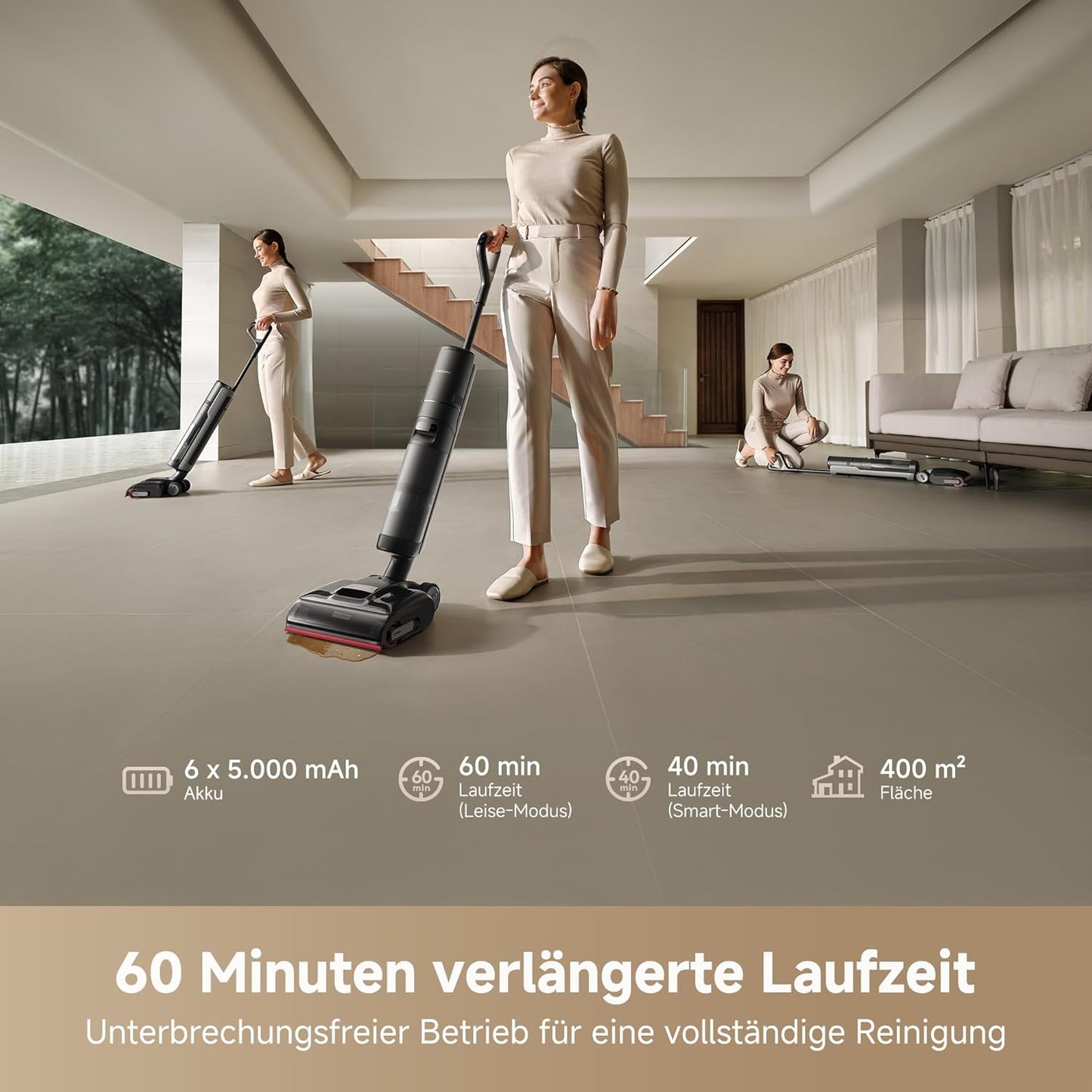 dreame H15 Mix 7-in-1 Nass- und Trockensauger, KI-Roboterarm, Kantenreinigung, 23.000 Pa Saugkraft, intelligente Dosierung, verhedderungsfrei, 100 °C Bürstenrein, 5 Min. 90 °C Trocknung, flach
