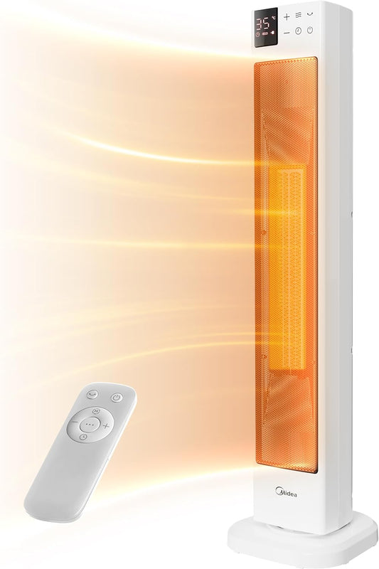 Midea NTH20-22ER(WH) Heizlüfter Energiesparend Leise mit Fernbedienung,PTC 2000 Watt Keramik Heizlüfter mit Thermostat, 2 Heizstufen, 24H Timer, ECO-Modus，für große Räume, 75°-Oszillation, 58CM, Weiß