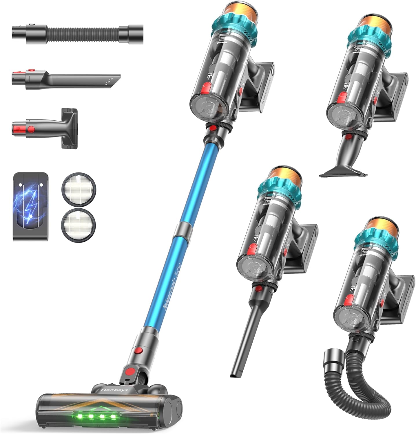 ElecKeys K10 Akku Staubsauger 48000Pa/580W/65 min, Superleise Staubsauger Kabellos mit LED Display, Akkustaubsauger mit Anti-Tangle-Bürste, Selbststehend für Tierhaare Teppiche Hartböden