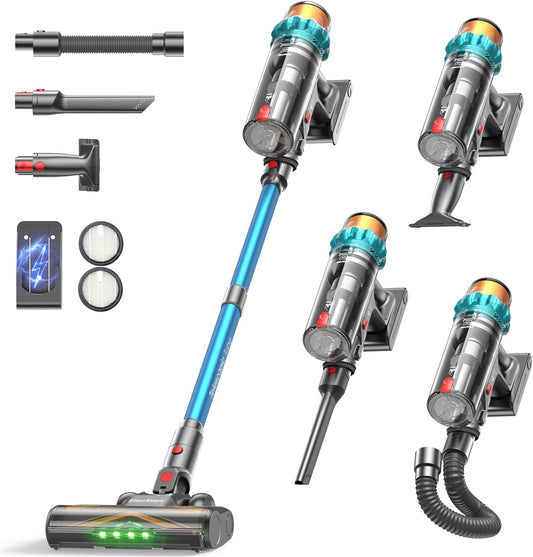 ElecKeys K10 Akku Staubsauger 48000Pa/580W/65 min, Superleise Staubsauger Kabellos mit LED Display, Akkustaubsauger mit Anti-Tangle-Bürste, Selbststehend für Tierhaare Teppiche Hartböden