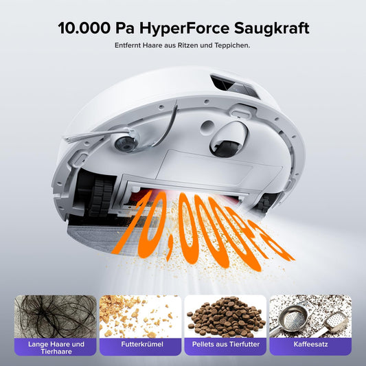 roborock Q10 S5+ Set Saugroboter mit Wischfunktion, 10.000 Pa HyperForce Saugkraft, Dual Anti-Tangle System, Auto Lifting Mopping, Ideal für Tierhaare, Teppiche, Hartböden (Schwarz)