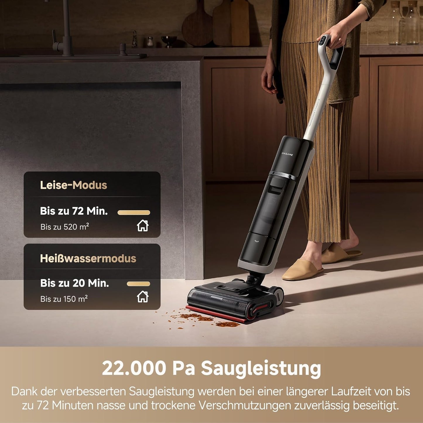 dreame H15 Mix 7-in-1 Nass- und Trockensauger, KI-Roboterarm, Kantenreinigung, 23.000 Pa Saugkraft, intelligente Dosierung, verhedderungsfrei, 100 °C Bürstenrein, 5 Min. 90 °C Trocknung, flach