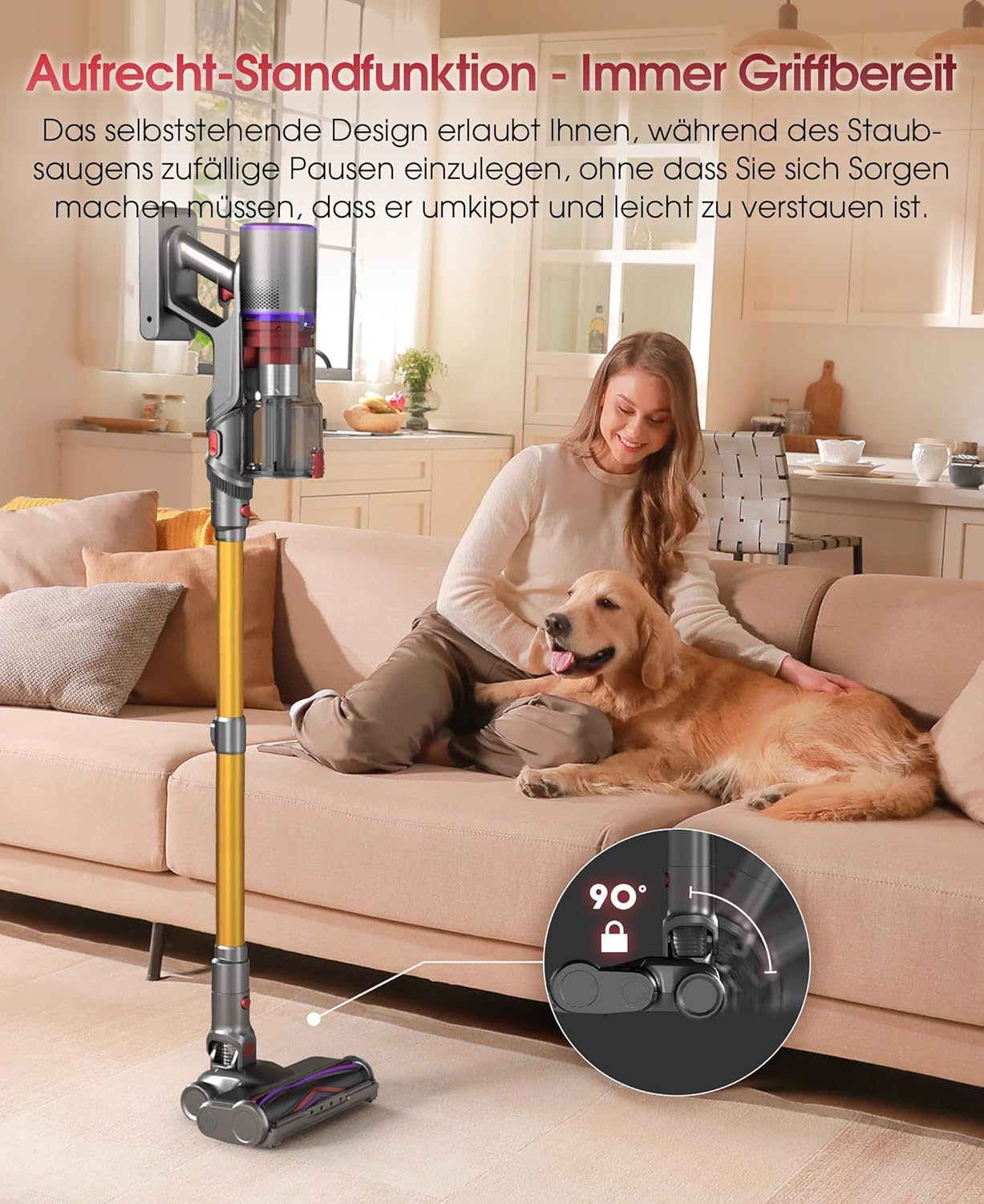 UNINELL Home Akku Staubsauger 50000Pa/550W/70Min Upgrade, Staubsauger Kabellos Selbstladender mit LED Touchscreen/Anti-Tangle-Bürste, Selbststehend für Hartböden Teppiche Tierhaare