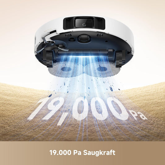 Mova P50 Pro Ultra Staubsaugerroboter mit Mopp, 19.000 Pa, 75℃ Selbstreinigender Heißwasser-Mopp mit Auszug Seitenbürste, LDS-Navigation,+RGB AI+LED-Hindernisvermeidung, Auto-Entleerung/Nachfüllen
