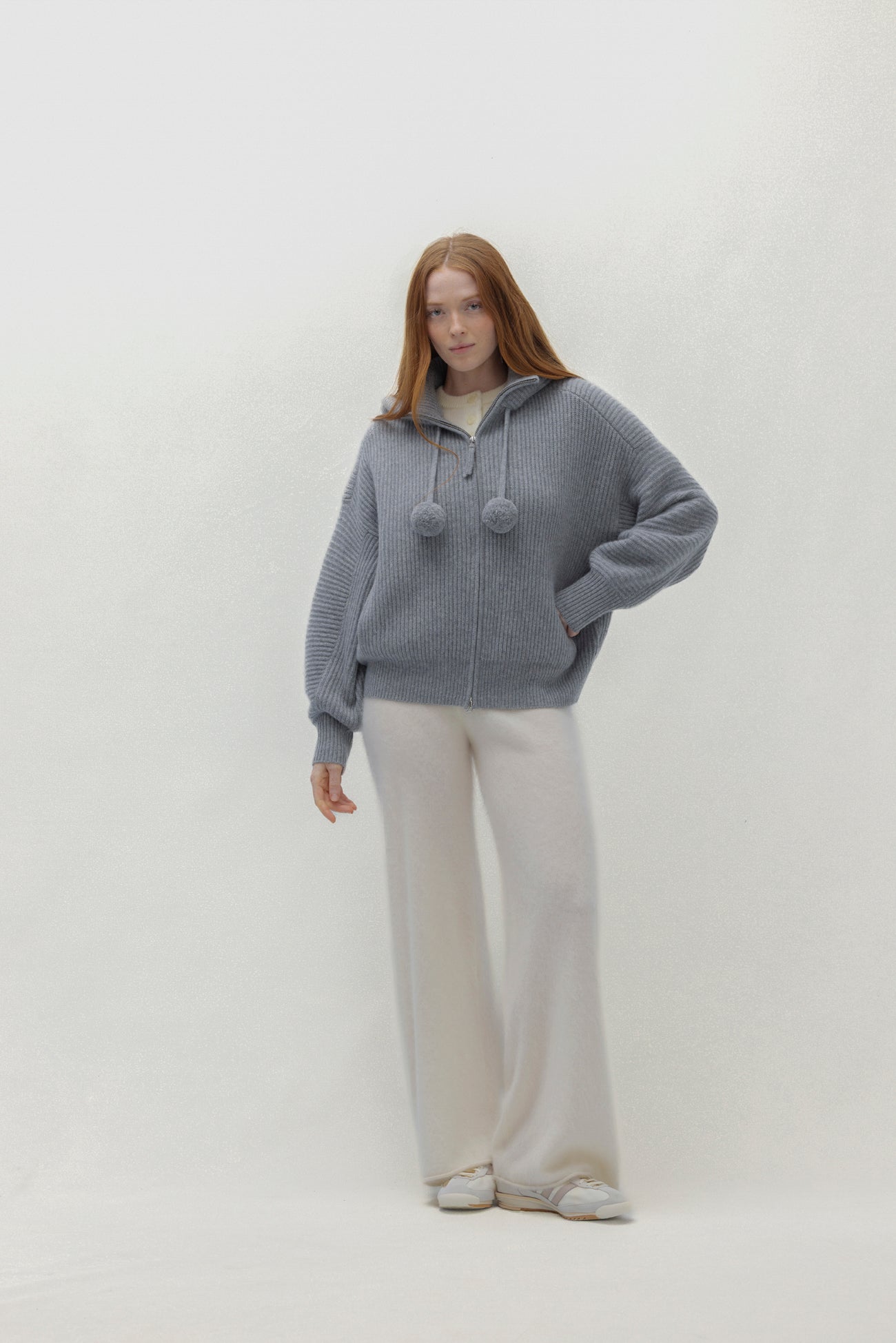 LUXE PUFF ZIP UP CARDIGAN