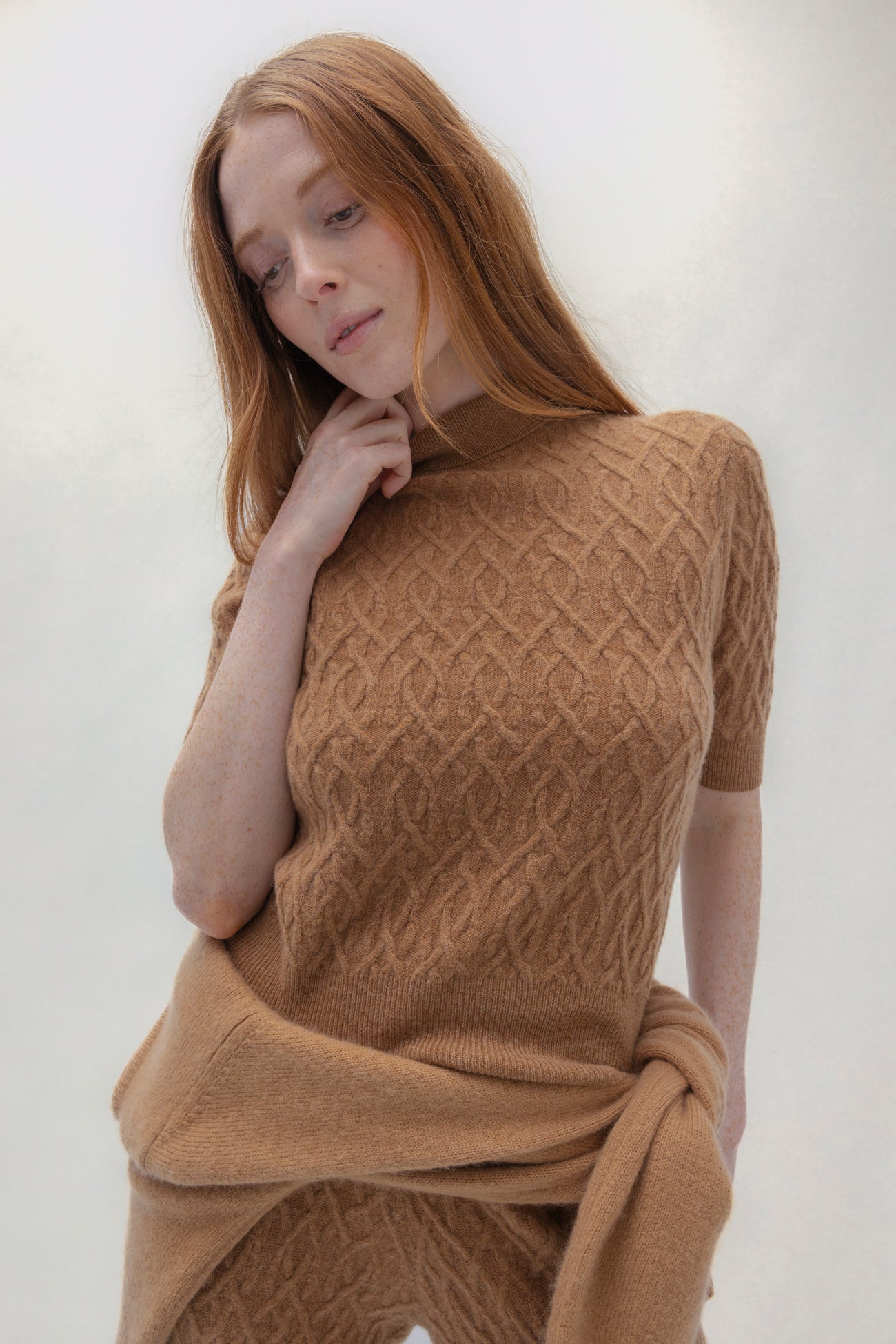 CABLE KNIT MOCK NECK