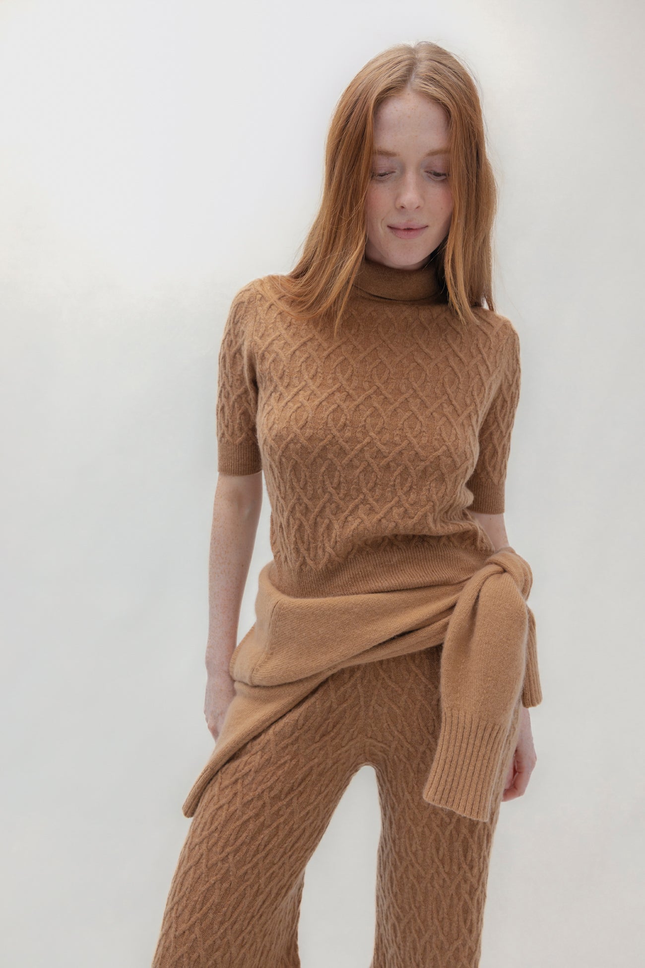 CABLE KNIT MOCK NECK