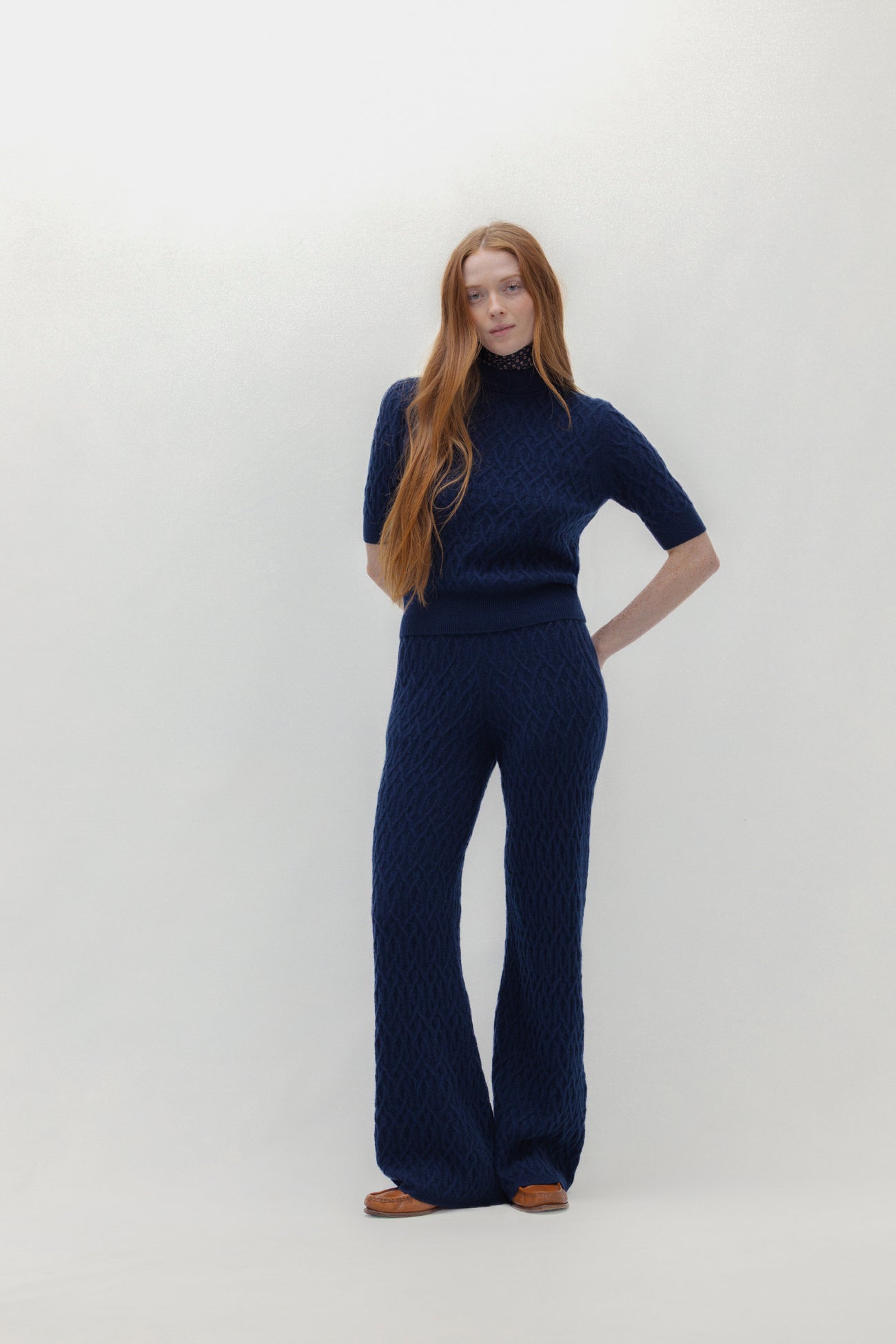 CABLE KNIT MOCK NECK