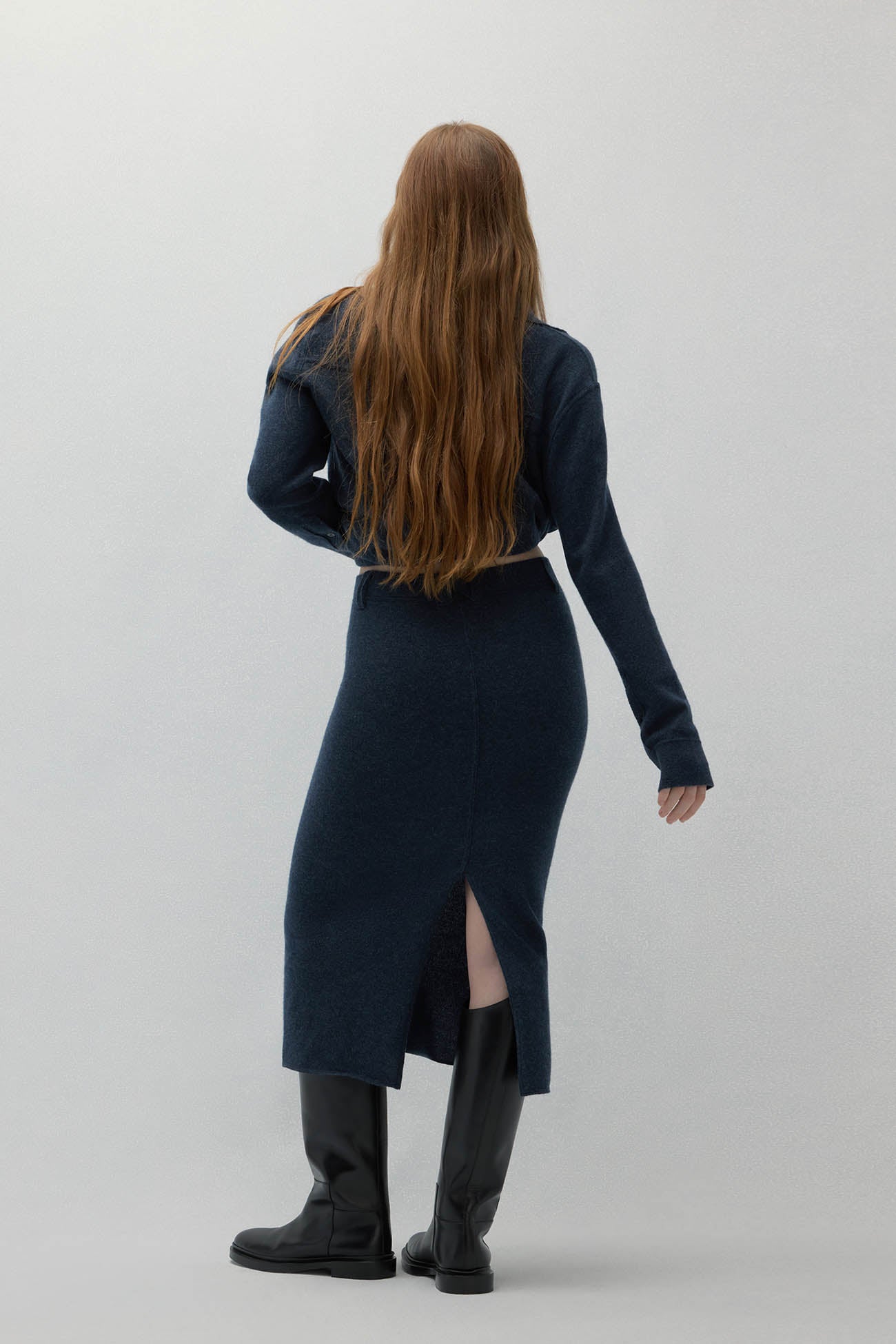 VENICE DENIM CASHMERE MIDI SKIRT